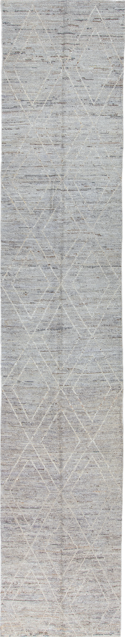 3' x 16' one-of-a-kind handmade vintage Tulu runner rug. Color palette: black, charcoal, dark gray, gainsboro, gray