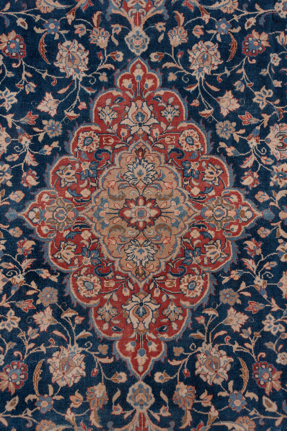 8' x 11' one-of-a-kind handmade vintage Kashan large size rug. Color palette: blue, brown, fiord, gray, light slate gray