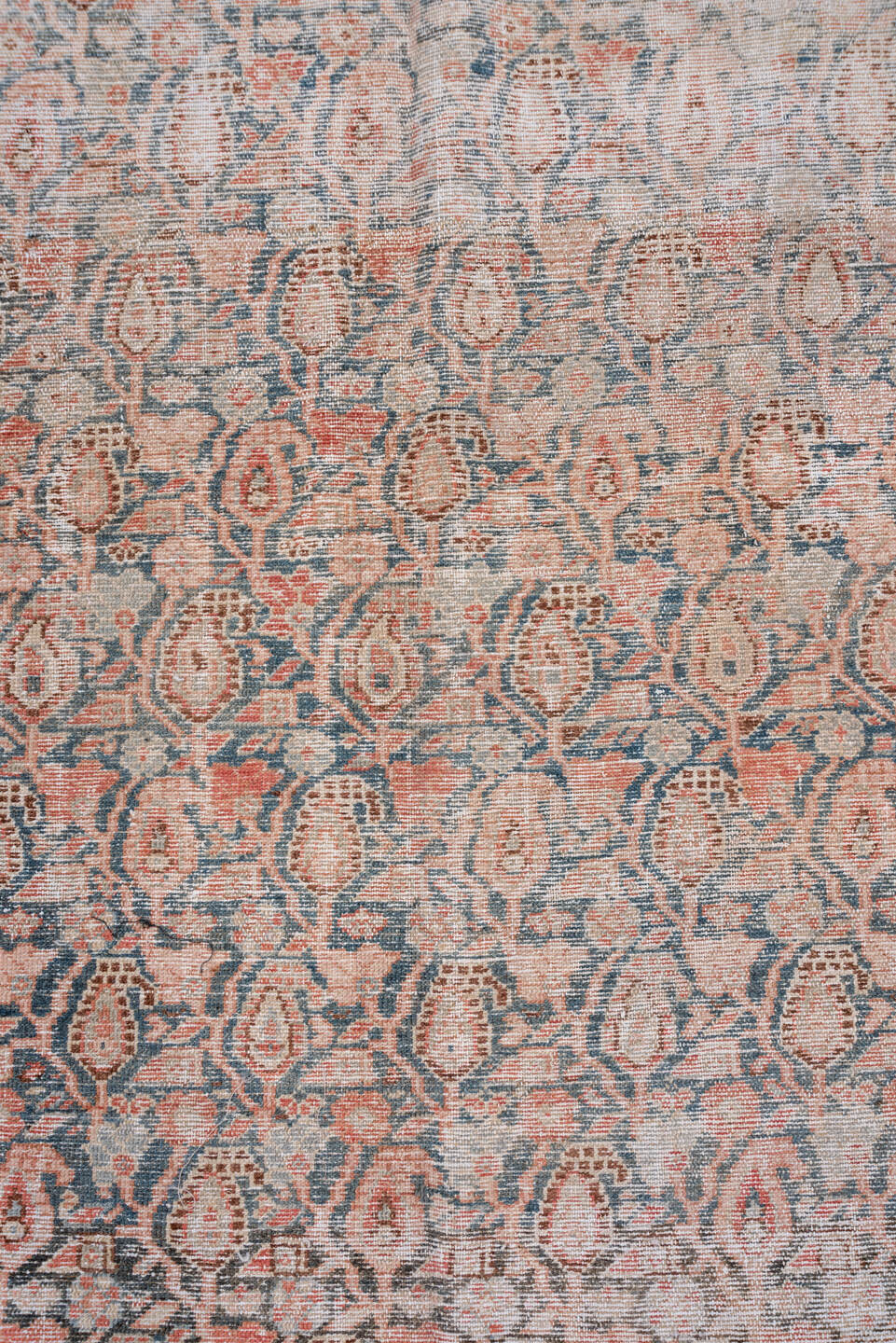 6' x 16' one-of-a-kind handmade vintage Malayer rug. Color palette: brown, dim gray, gray, light gray, off-white, pink