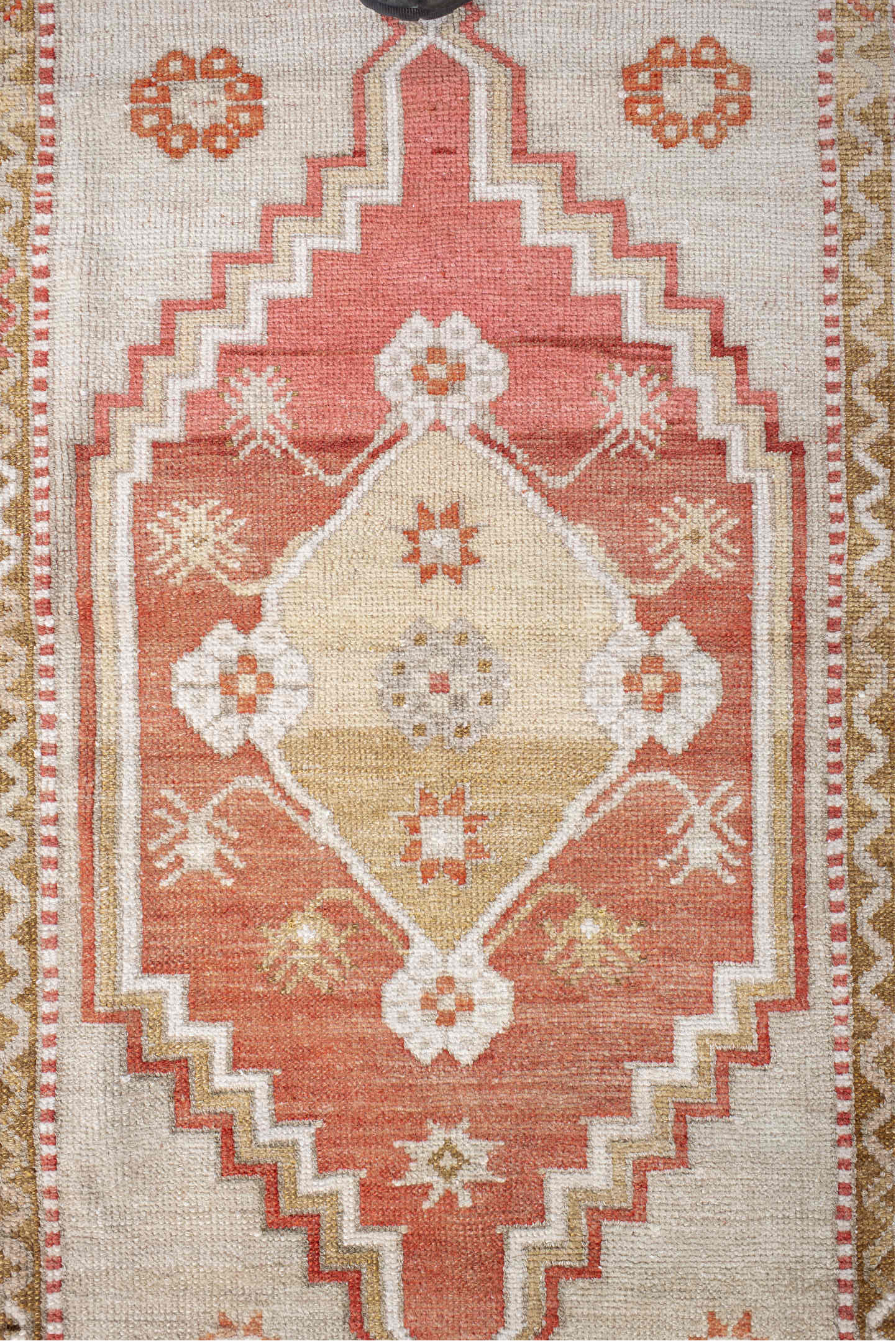 3' x 4' one-of-a-kind handmade vintage Anatol small size rug. Color palette: brown, dark salmon, gainsboro, gray, light gray