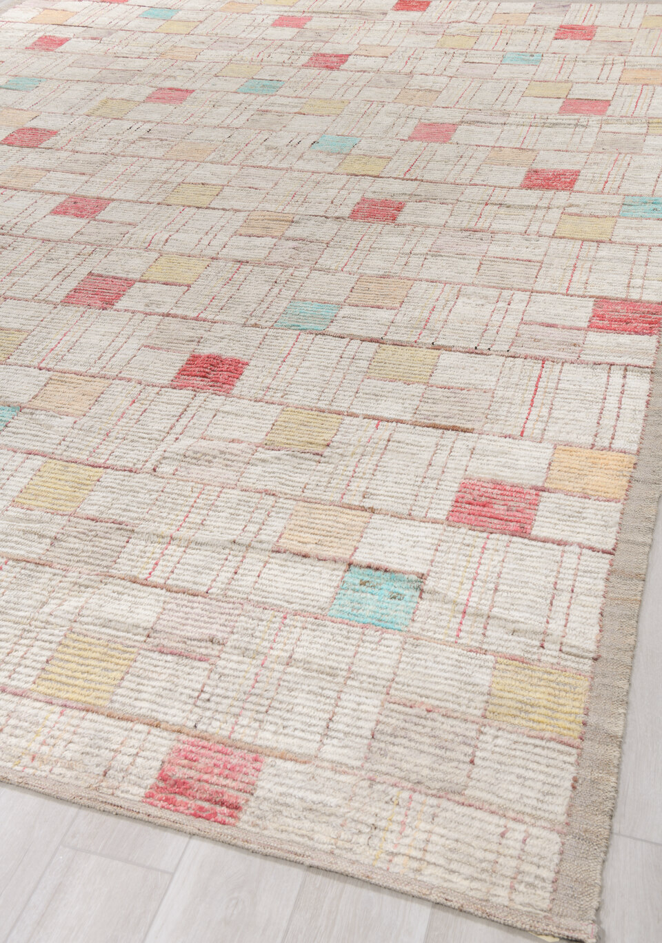 10' x 13' one-of-a-kind handmade vintage Tulu large size rug. Color palette: brown, gainsboro, gray, light gray, linen