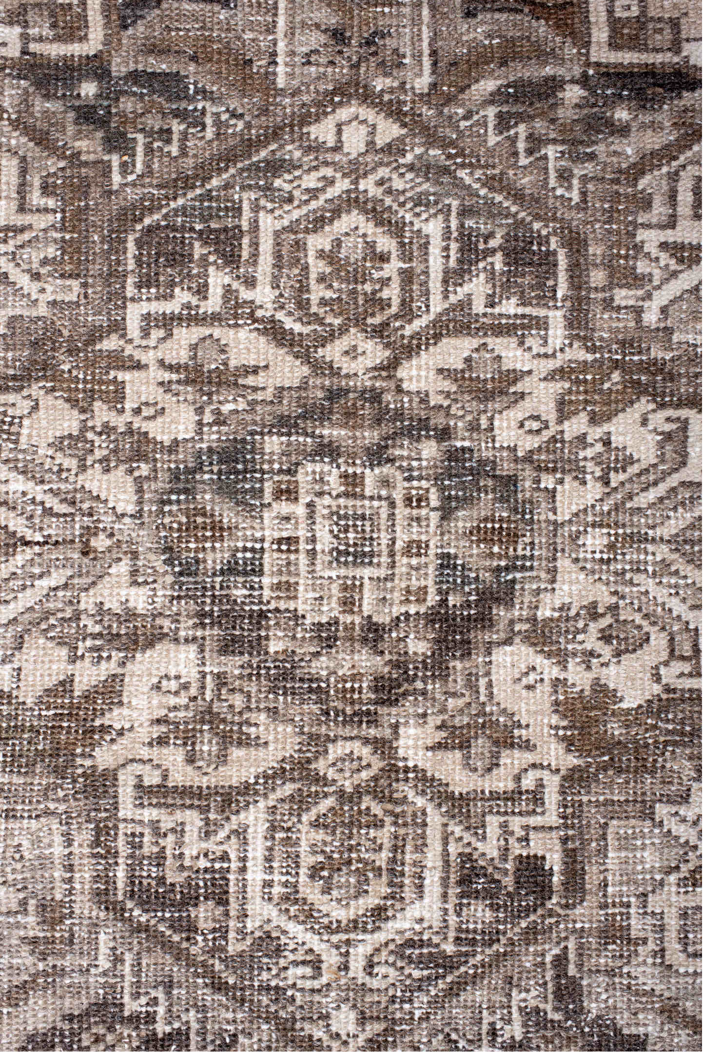 6' x 8' one-of-a-kind handmade vintage Heriz medium size rug. Color palette: black, brown, gainsboro, gray, light gray