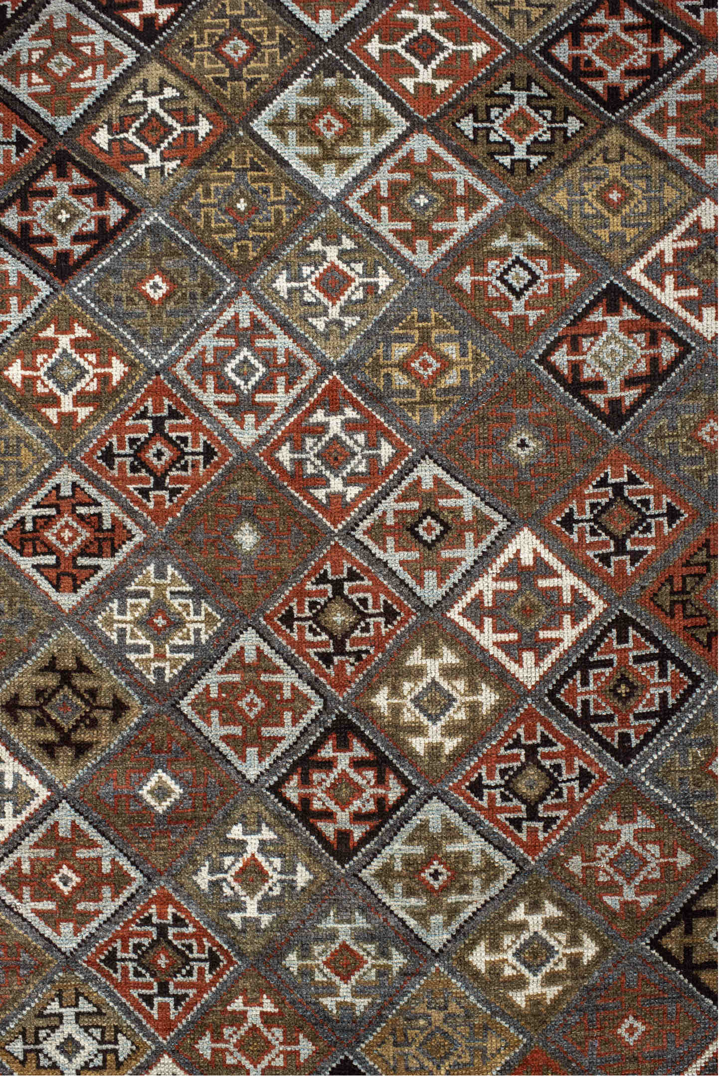 3' x 9' one-of-a-kind handmade vintage Kurd runner rug. Color palette: black, brown, dark gray, dim gray, gray, light gray