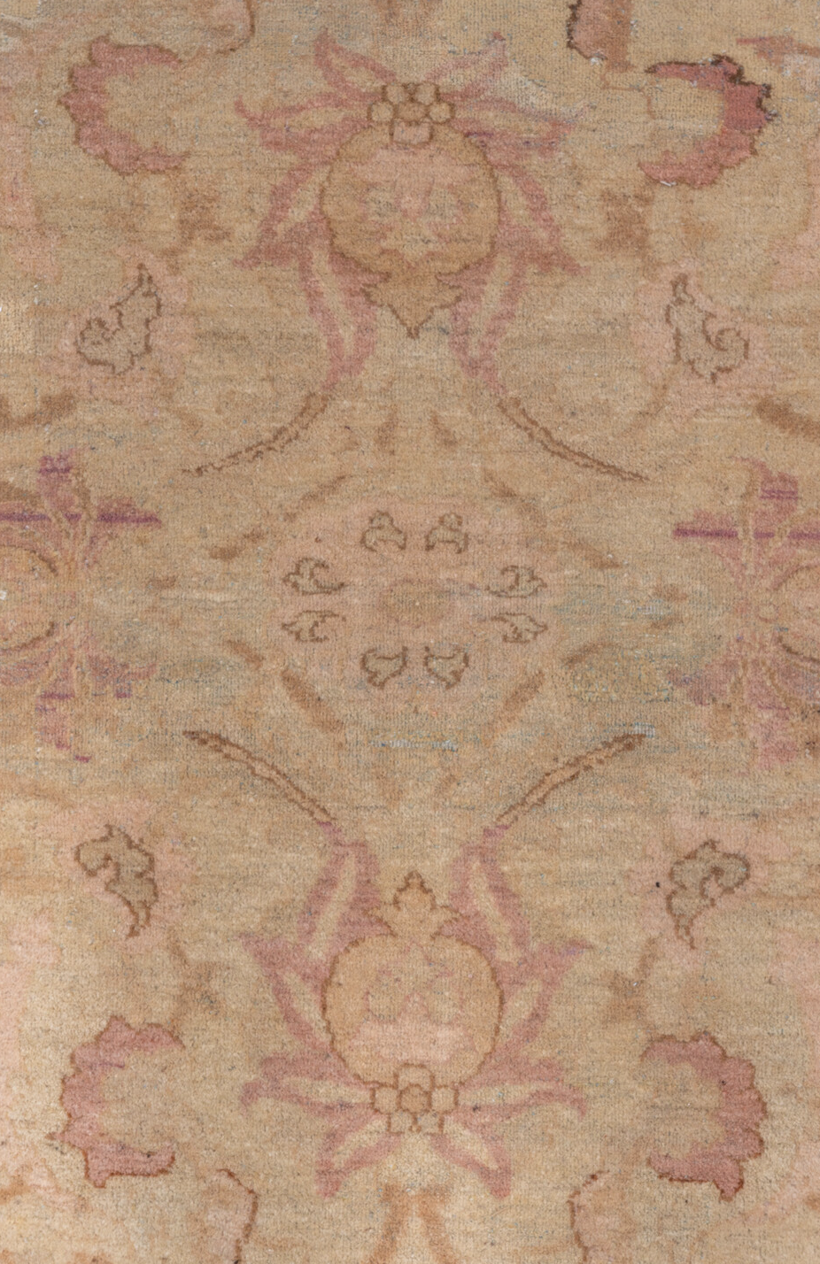 11' x 16' one-of-a-kind handmade vintage Agra oversize rug. Color palette: brown, light gray, off-white, orange, pink, tan