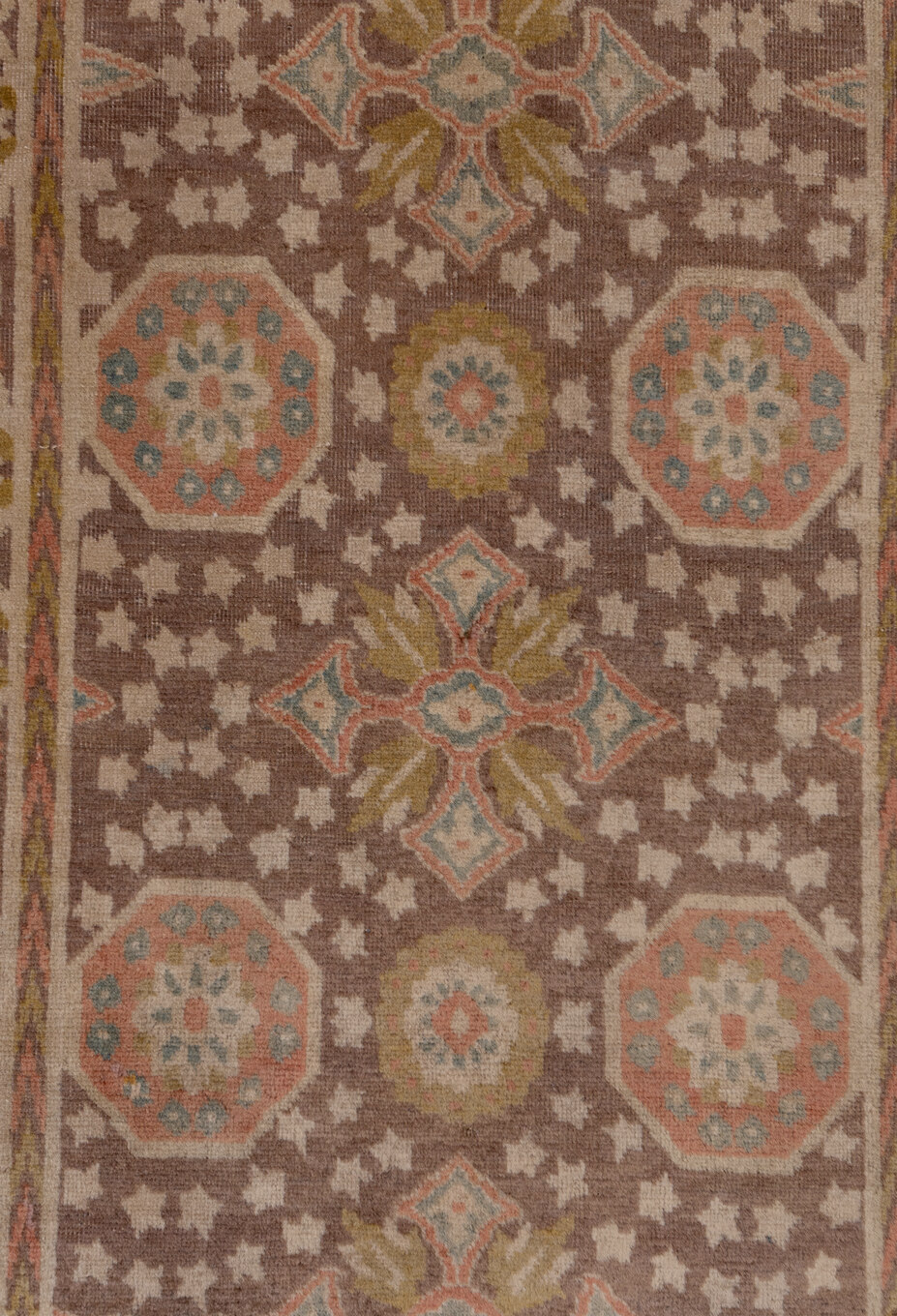 2' x 15' one-of-a-kind handmade vintage Tabriz runner rug. Color palette: brown, off-white, pink, snow, white, whitesmoke