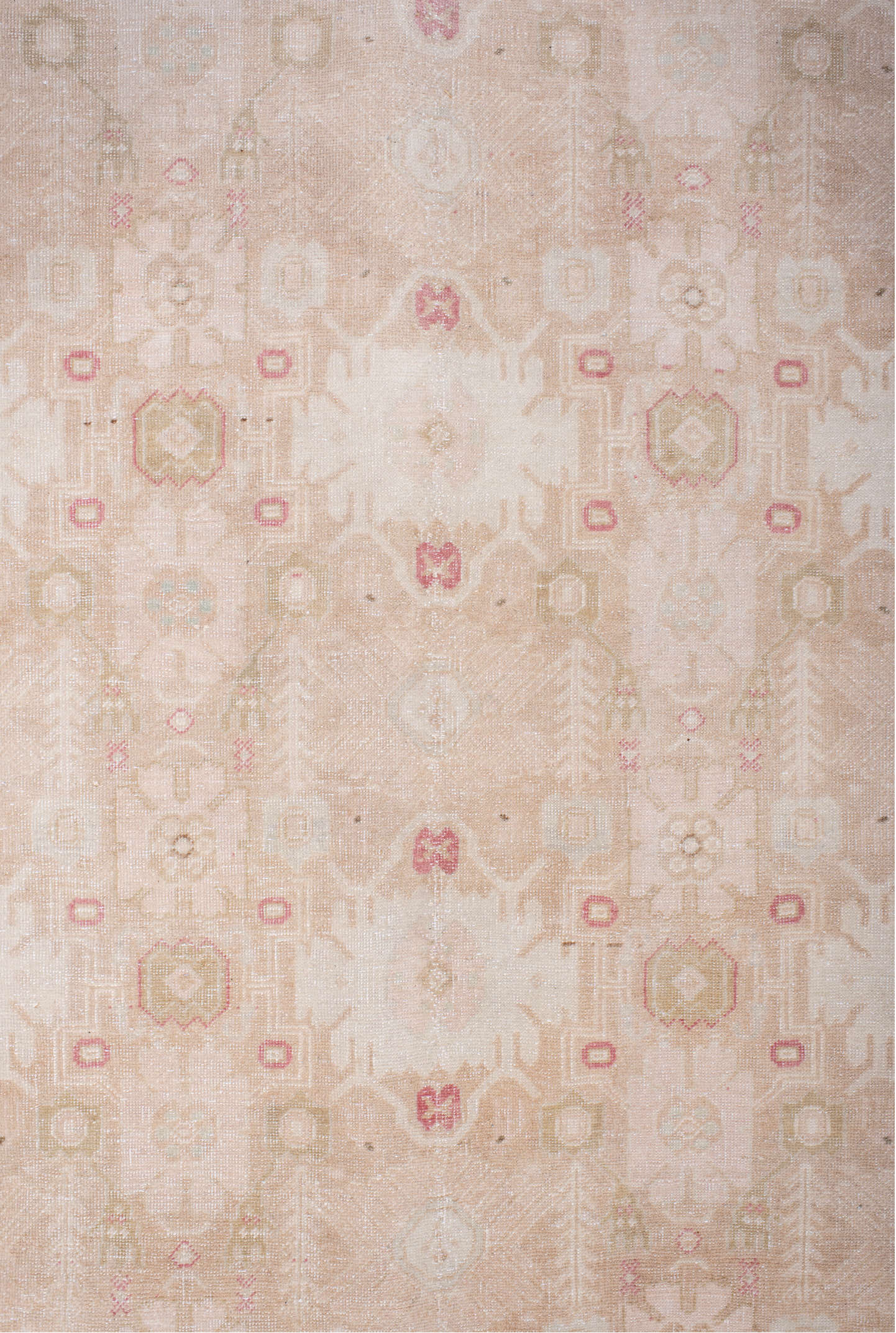 6' x 9' one-of-a-kind handmade vintage Sivas medium size rug. Color palette: brown, gray, light gray, off-white, pink