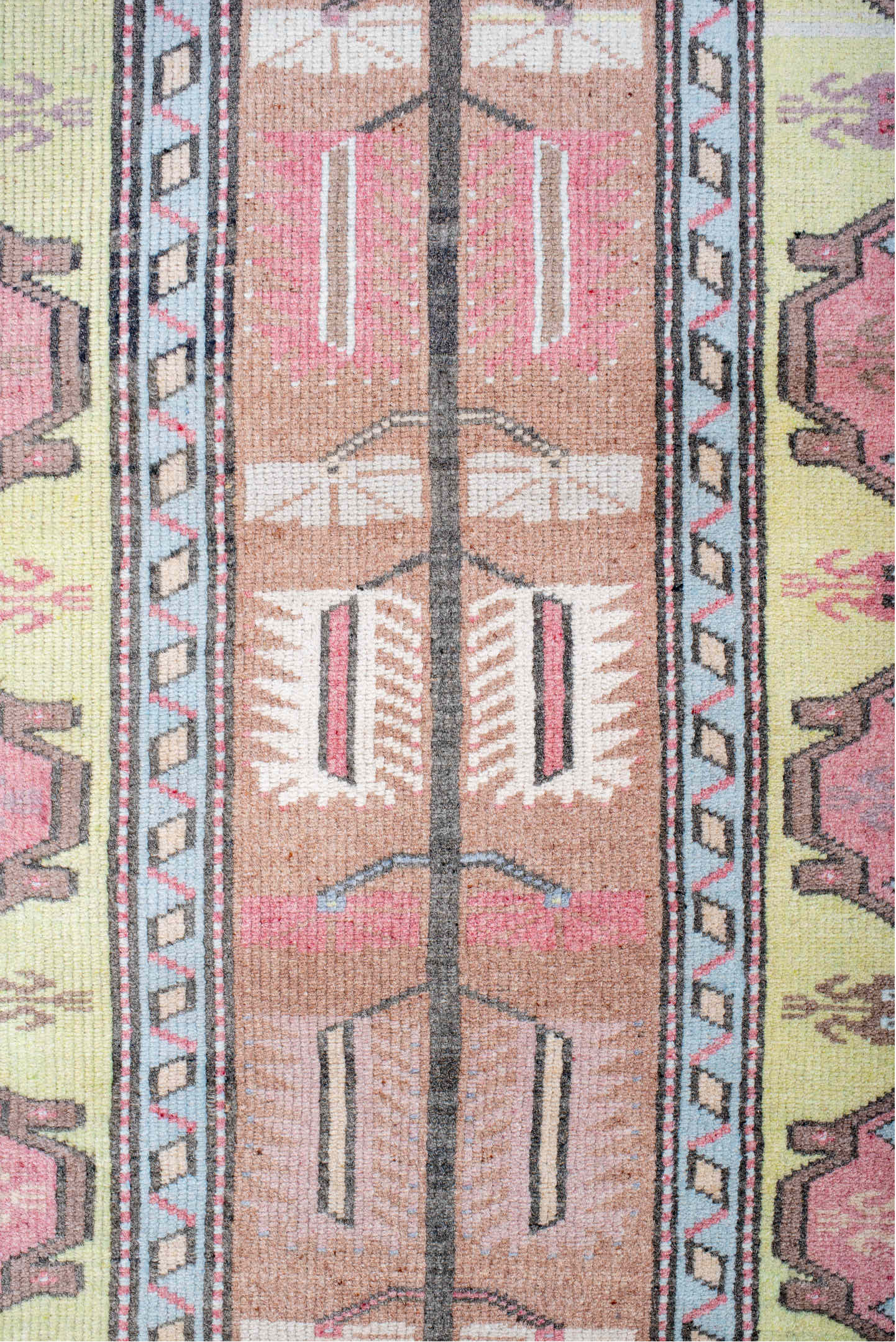 2' x 4' one-of-a-kind handmade vintage Anatol small size rug. Color palette: antiquewhite, beige, dim gray, gray, light blue