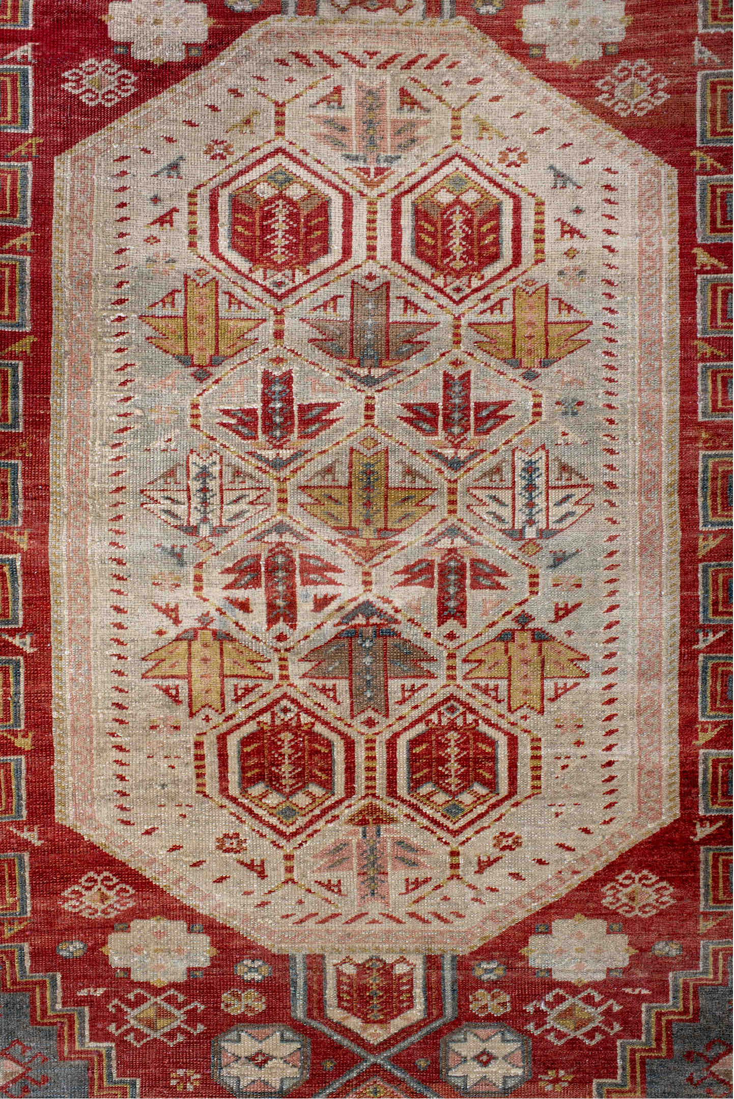 3' x 5' one-of-a-kind handmade vintage Sivas small size rug. Color palette: brown, dim gray, gray, light gray, off-white