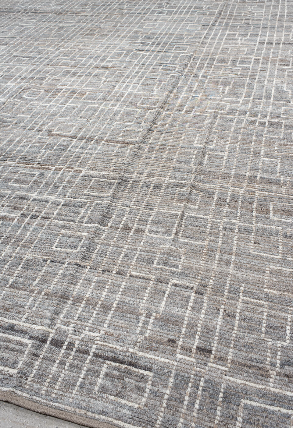 14' x 15' one-of-a-kind handmade vintage Tulu oversize rug. Color palette: dark gray, dim gray, gainsboro, gray, light gray