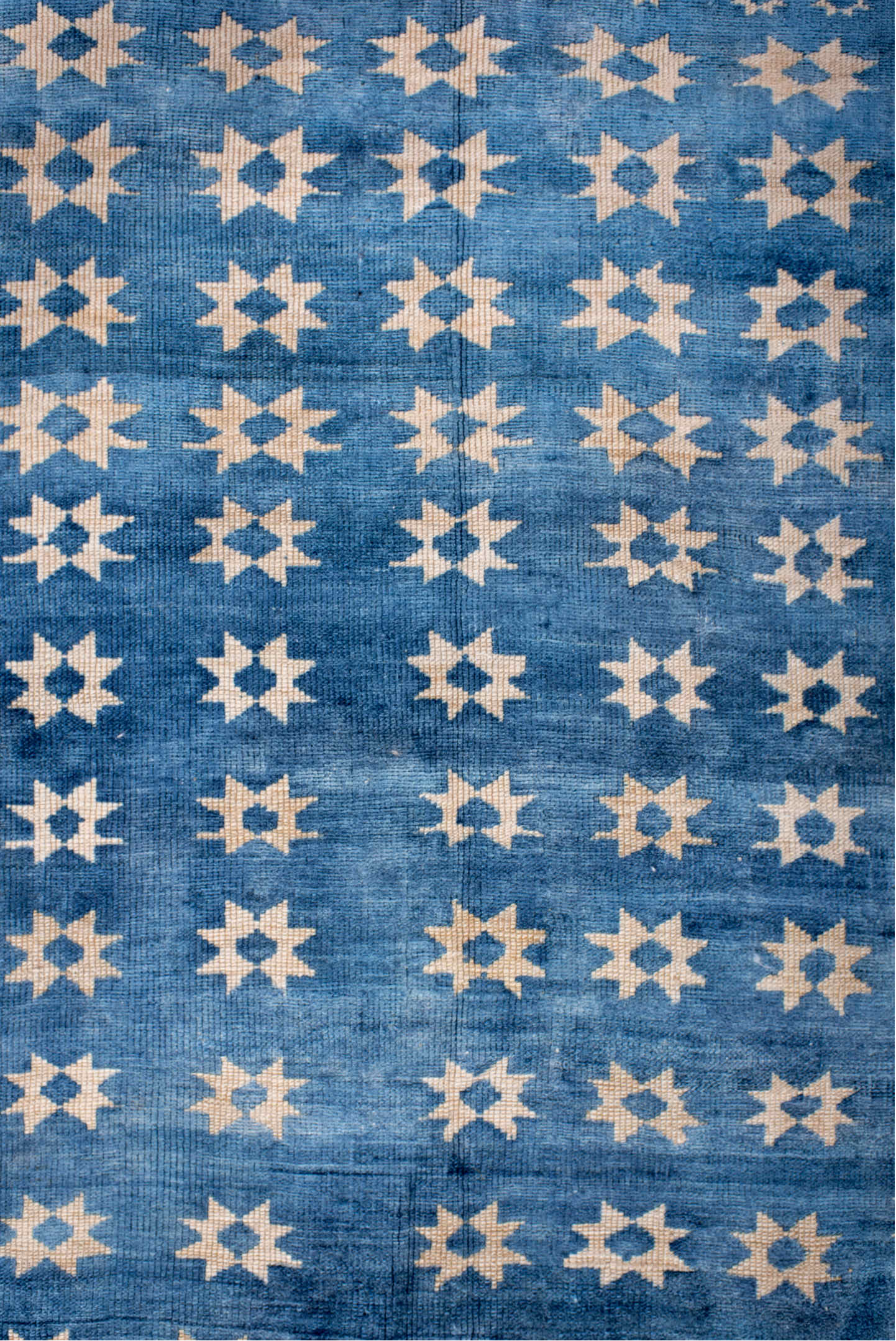 3' x 4' one-of-a-kind handmade vintage Anatol small size rug. Color palette: antiquewhite, blue, brown, dark gray, dim gray