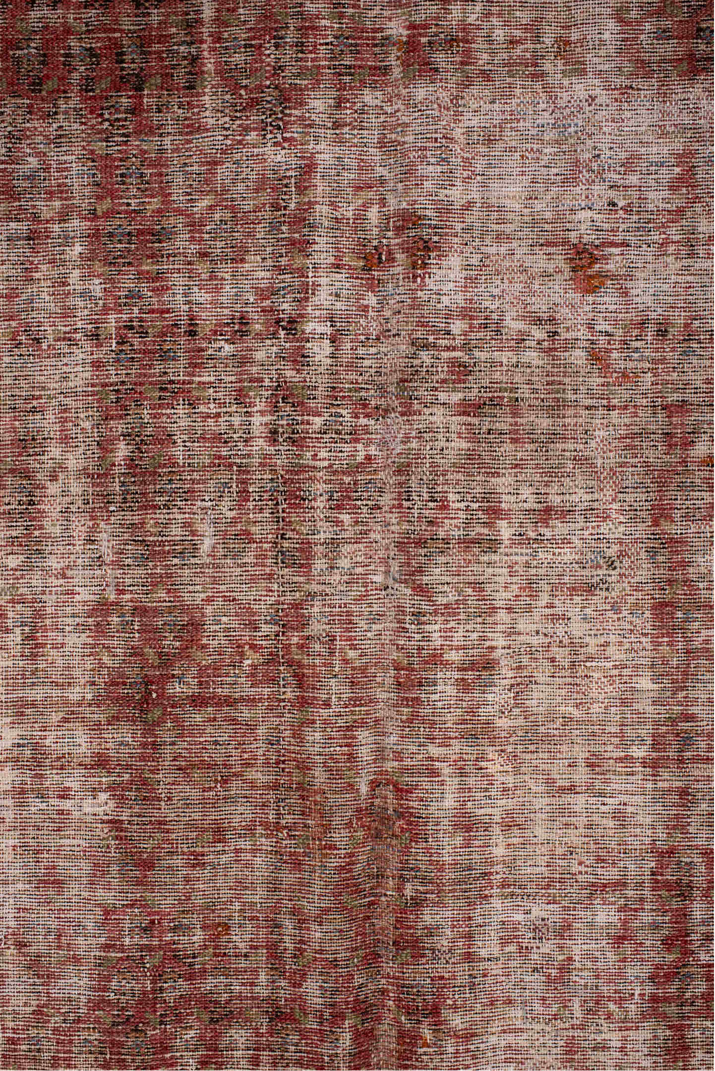 6' x 16' one-of-a-kind handmade vintage Saraband rug. Color palette: brown, gray, light gray, off-white, pink, red