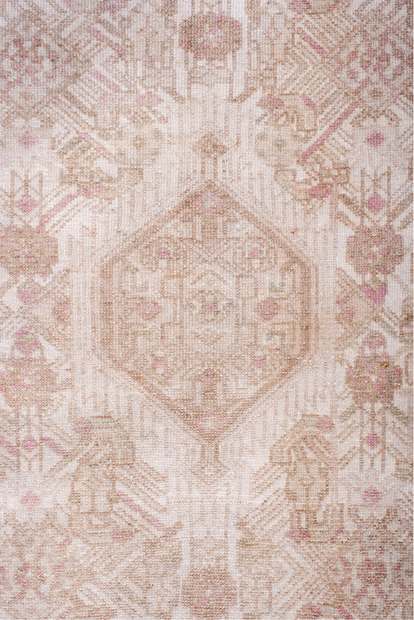 2' x 3' one-of-a-kind handmade vintage Malayer small size rug. Color palette: brown, gray, light gray, off-white, pink