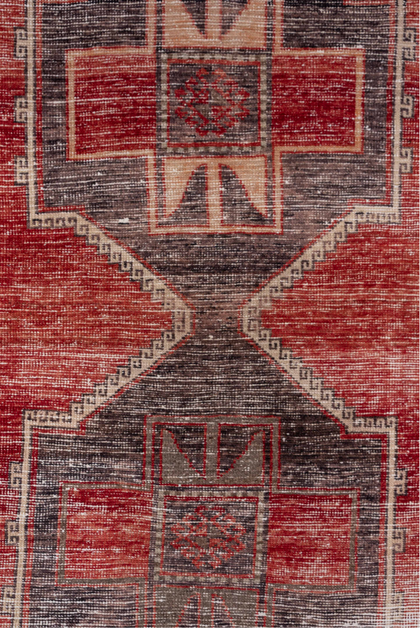 2' x 12' one-of-a-kind handmade vintage Oushak runner rug. Color palette: brown, gray, light gray, off-white, pink, red