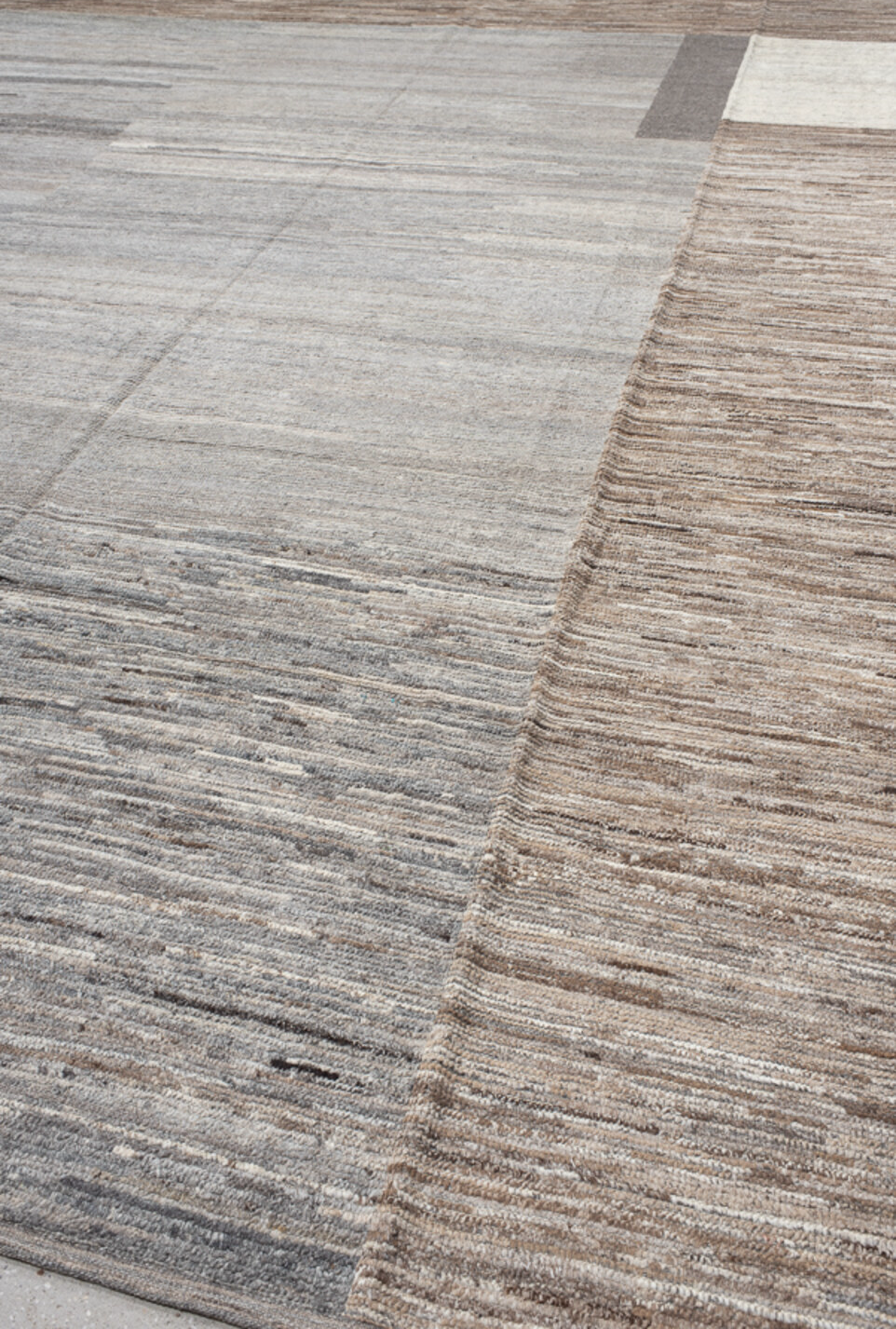 12' x 15' one-of-a-kind handmade vintage Tulu oversize rug. Color palette: gray, light gray, off-white, pink, gainsboro