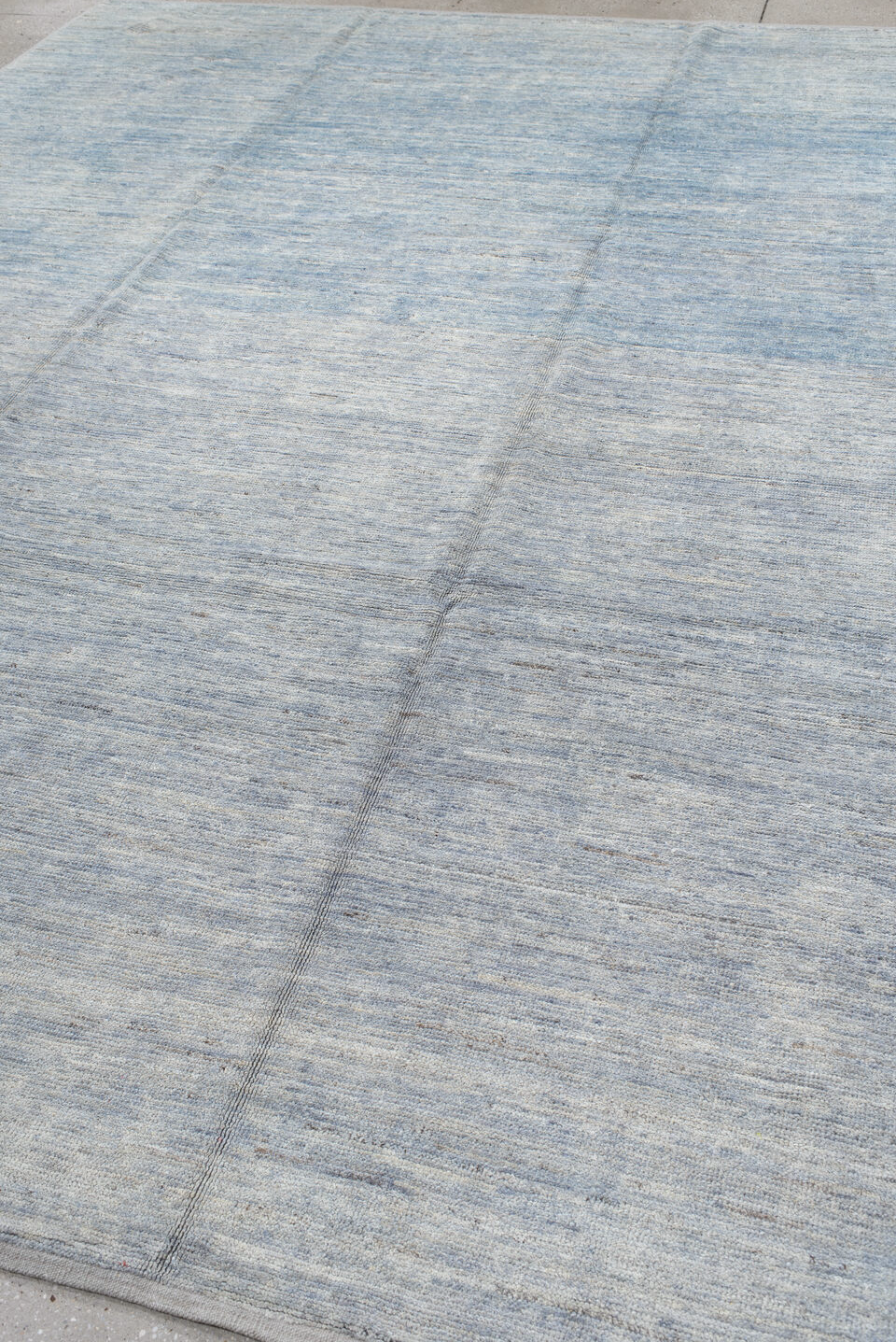 9' x 12' one-of-a-kind handmade vintage Tulu large size rug. Color palette: dark gray, dim gray, gainsboro, gray, light blue