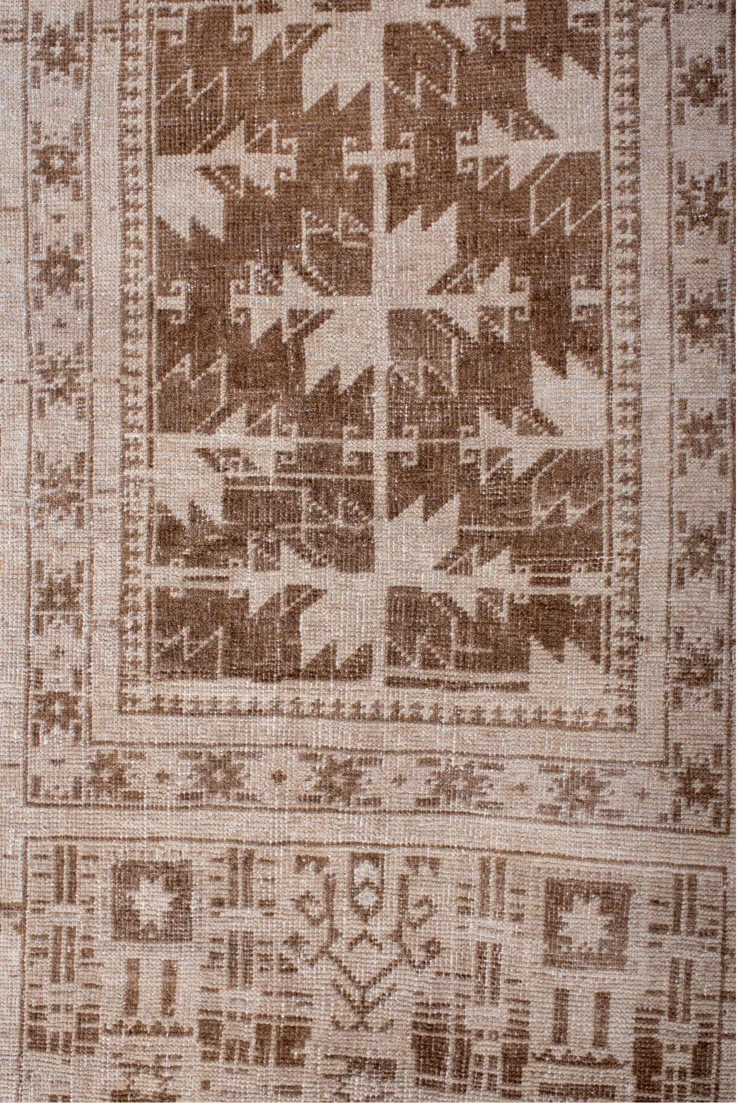 2' x 4' one-of-a-kind handmade vintage Belouch small size rug. Color palette: antiquewhite, brown, gray, light gray, linen