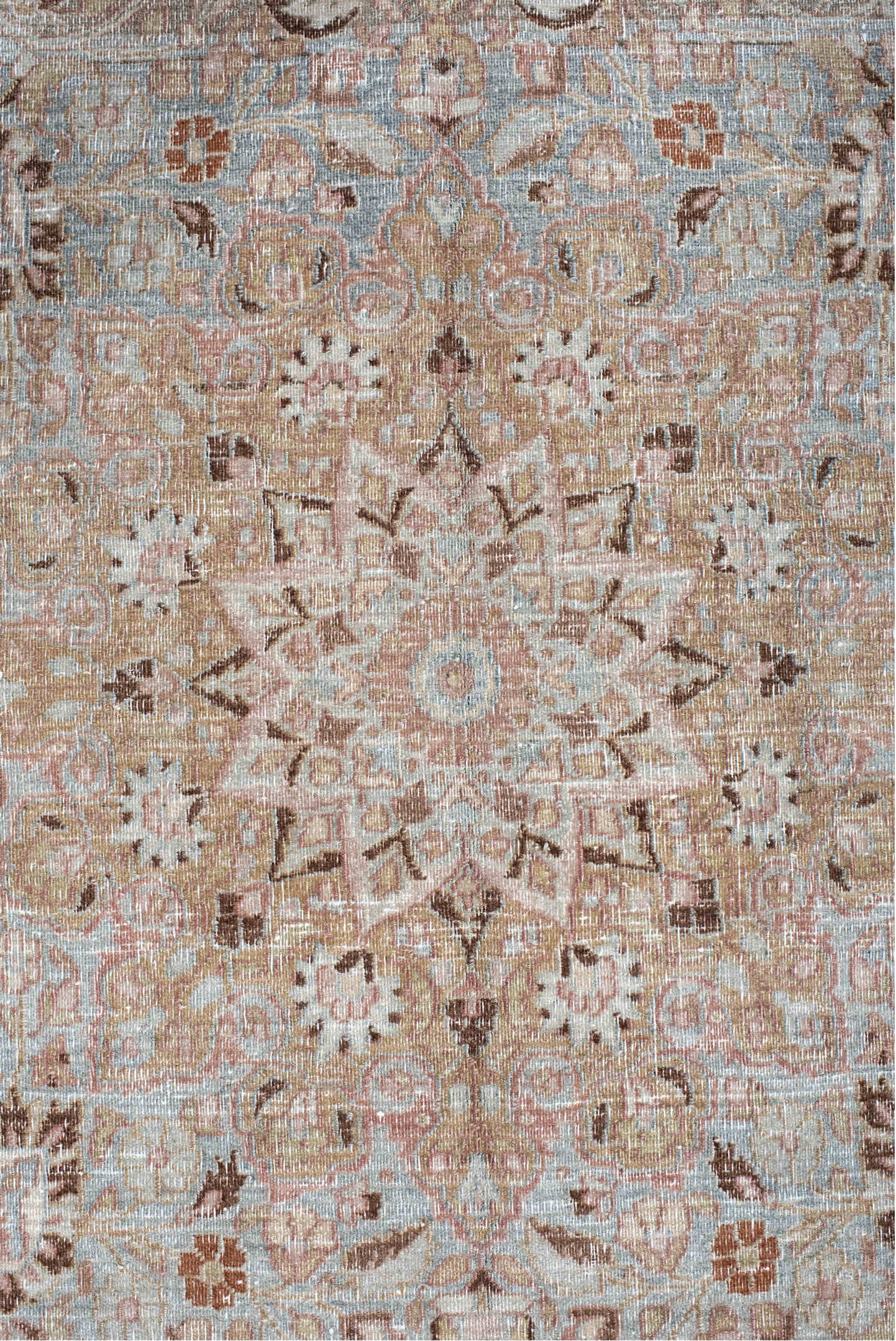 10' x 15' one-of-a-kind handmade vintage Khorassan rug. Color palette: pink, light gray, off-white, gray, gainsboro, silver