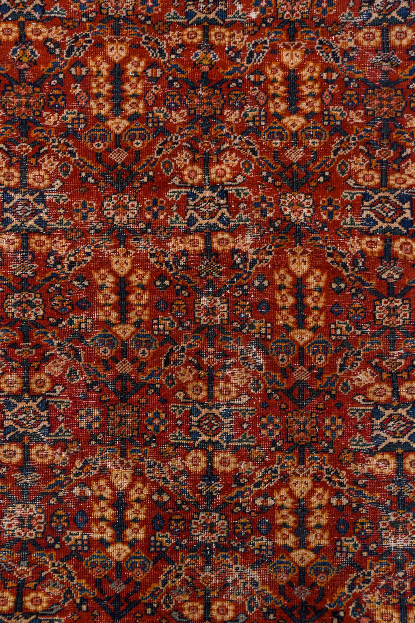 10' x 13' one-of-a-kind handmade vintage Mahal large size rug. Color palette: brown, gray, pink, red, redwood