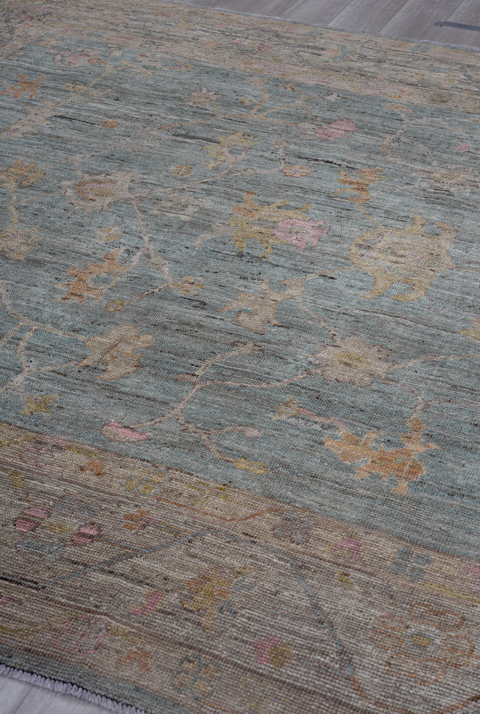 8' x 9' one-of-a-kind handmade vintage Tulu rug. Color palette: black, brown, charcoal, dark gray, dim gray, gainsboro, gray