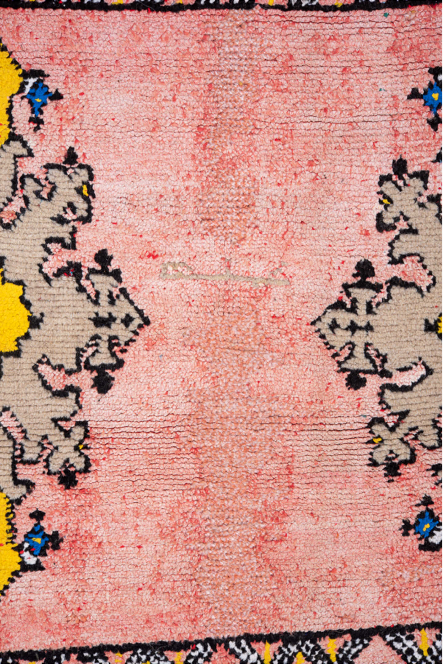 4' x 6' one-of-a-kind handmade vintage Moroccan small size rug. Color palette: black, blue, brown, charcoal, dim gray, gray