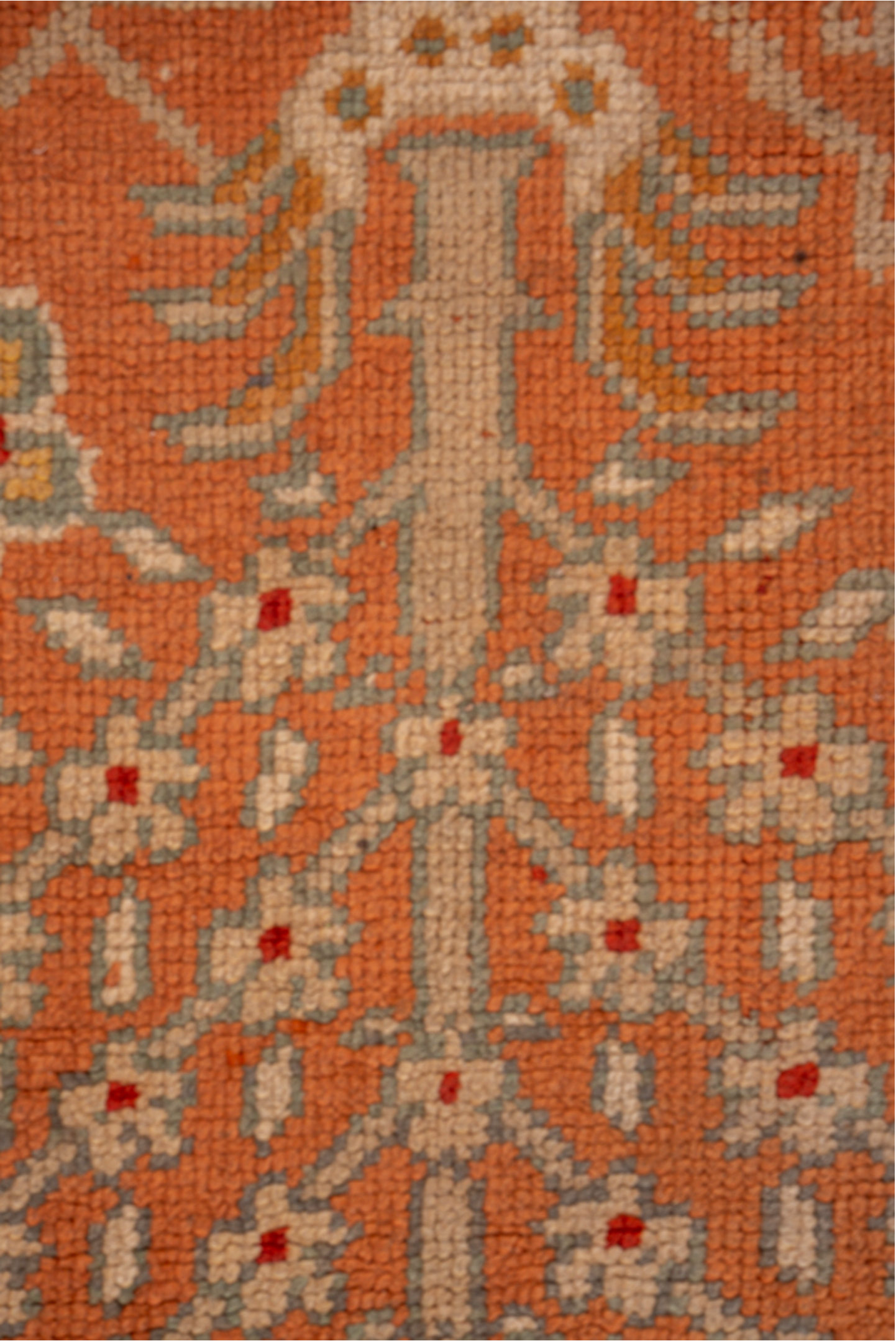 13' x 14' one-of-a-kind handmade vintage Oushak oversize rug. Color palette: brown, fire brick, gray, pink, red