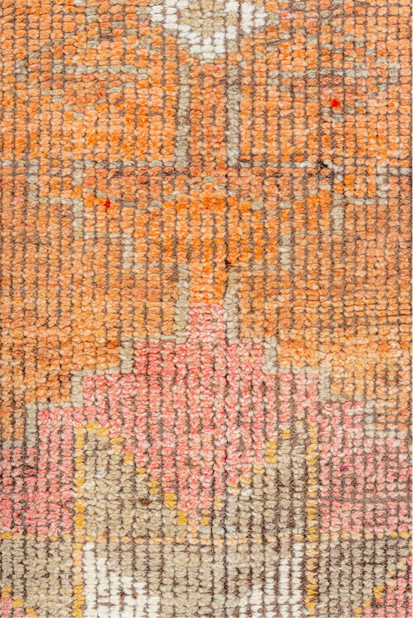2' x 11' one-of-a-kind handmade vintage Oushak runner rug. Color palette: brown, gray, light gray, off-white, orange, pink