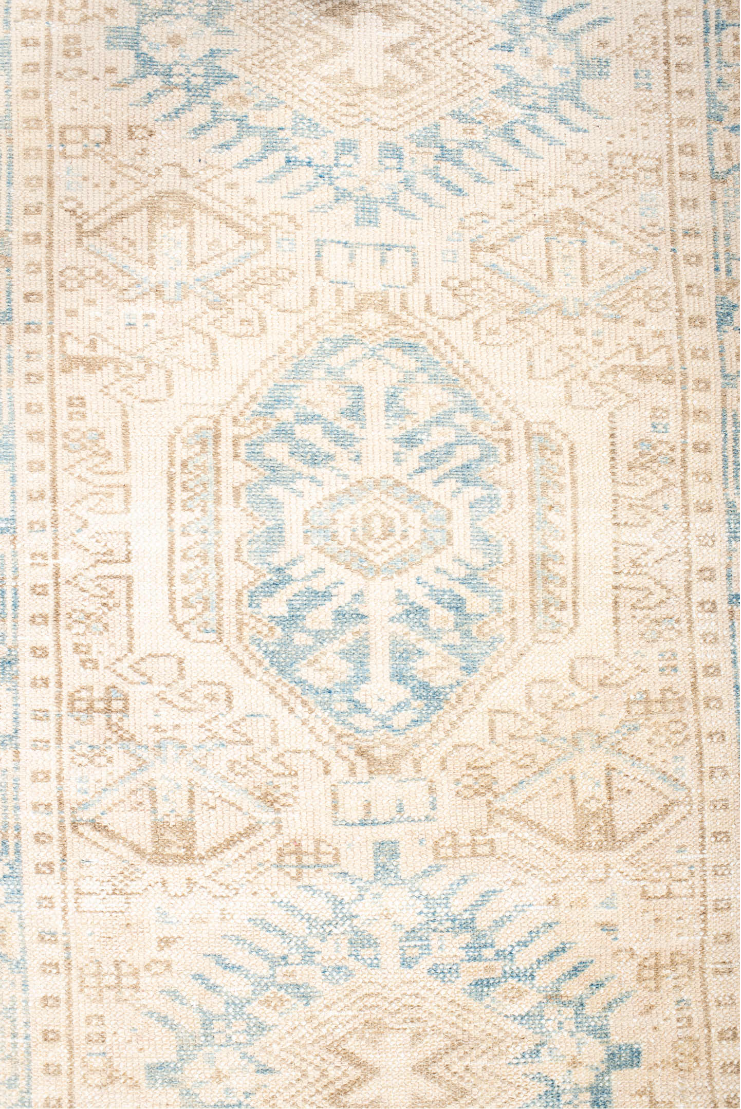 2' x 11' one-of-a-kind handmade vintage Karaje runner rug. Color palette: brown, off-white, orange, gray, light gray