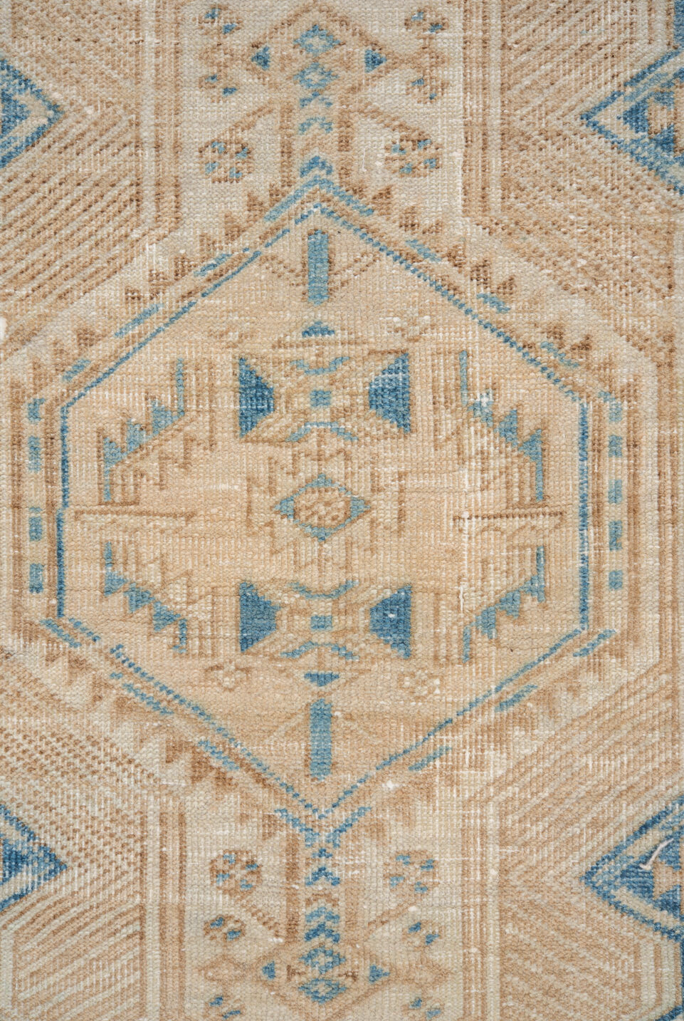 2' x 11' one-of-a-kind handmade vintage Sarab runner rug. Color palette: blue, brown, dark gray, gray, light blue