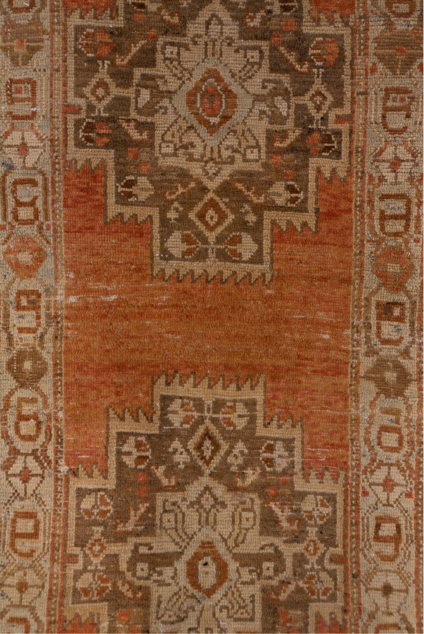 3' x 13' one-of-a-kind handmade vintage Malayer runner rug. Color palette: brown, gray, light gray, off-white, pink, snow