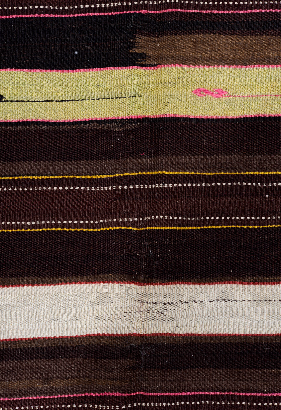 6' x 15' one-of-a-kind handmade vintage Kilim rug. Color palette: black, brown, fire brick, gray, light gray, pink, red