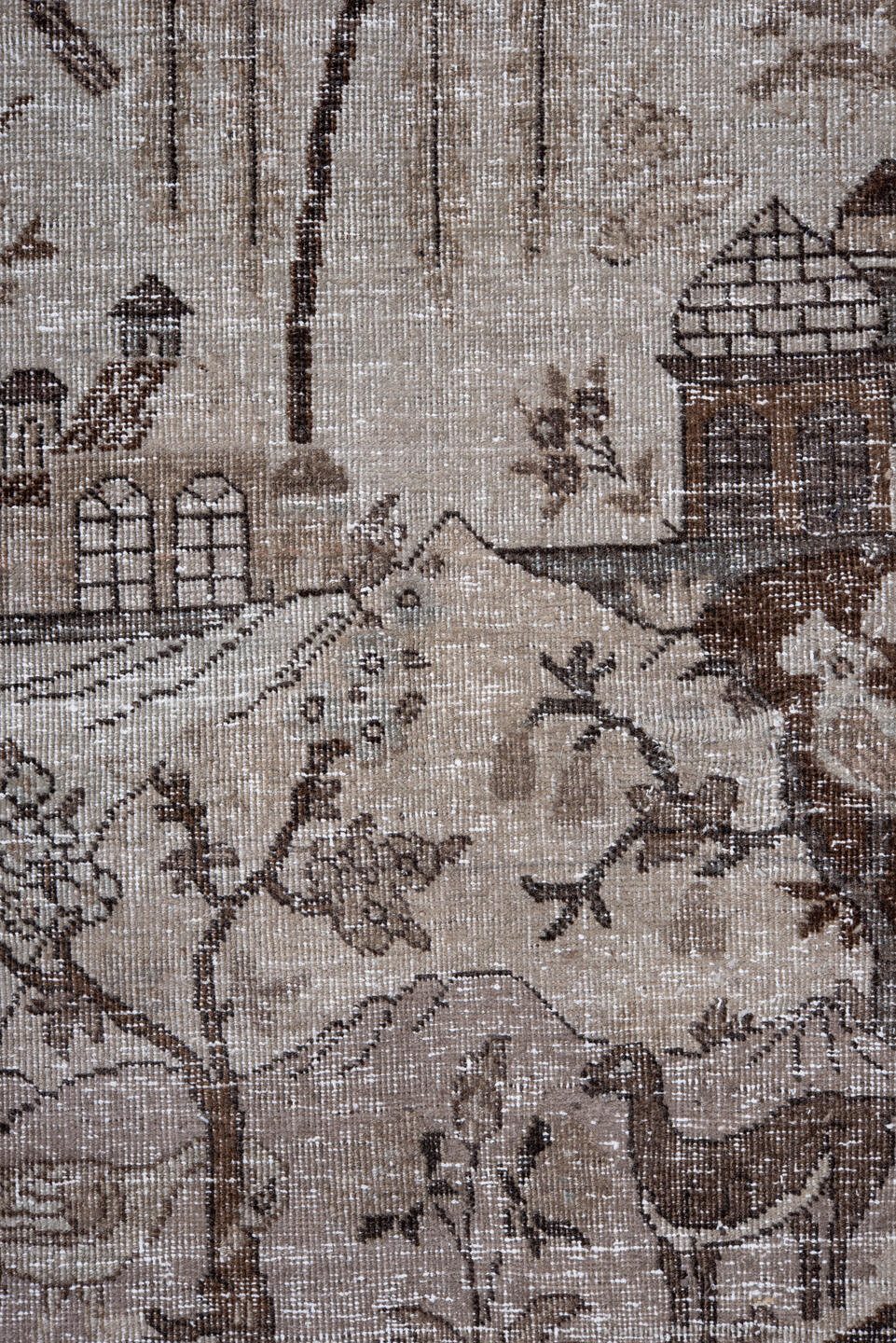 11' x 15' one-of-a-kind handmade vintage Tabriz oversize rug. Color palette: brown, dim gray, gainsboro, gray, light gray