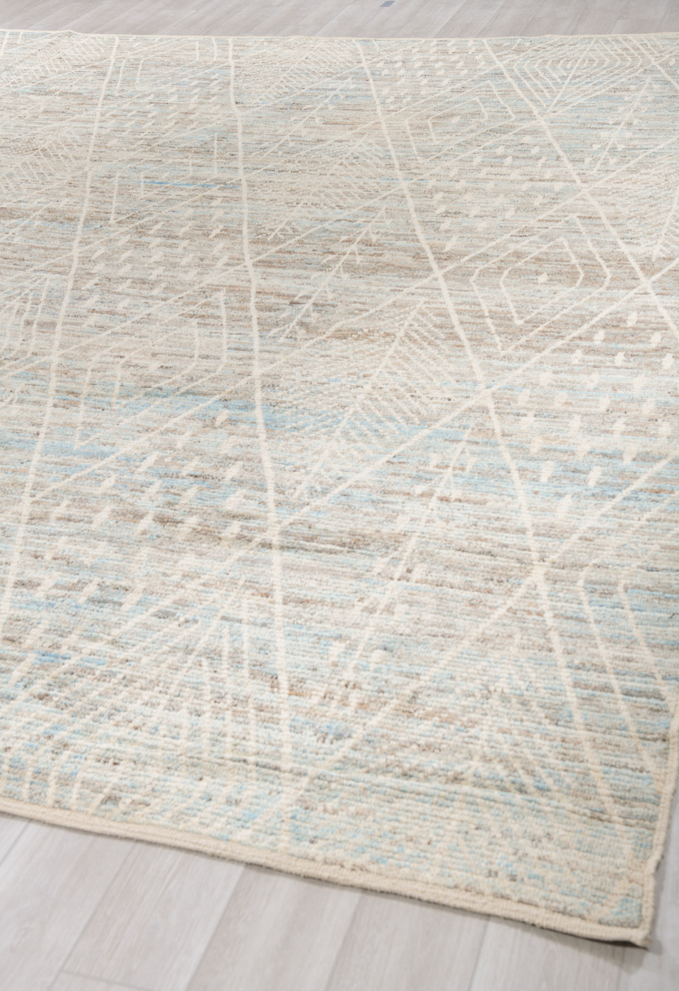 12' x 14' one-of-a-kind handmade vintage Tulu oversize rug. Color palette: dark gray, gainsboro, gray, light gray, linen