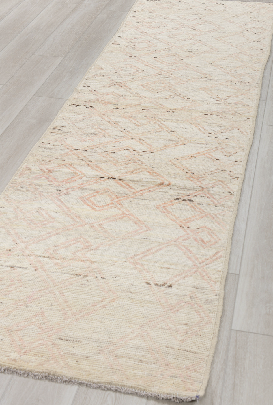 2' x 10' one-of-a-kind handmade vintage Tulu runner rug. Color palette: brown, dark gray, gainsboro, gray, light gray