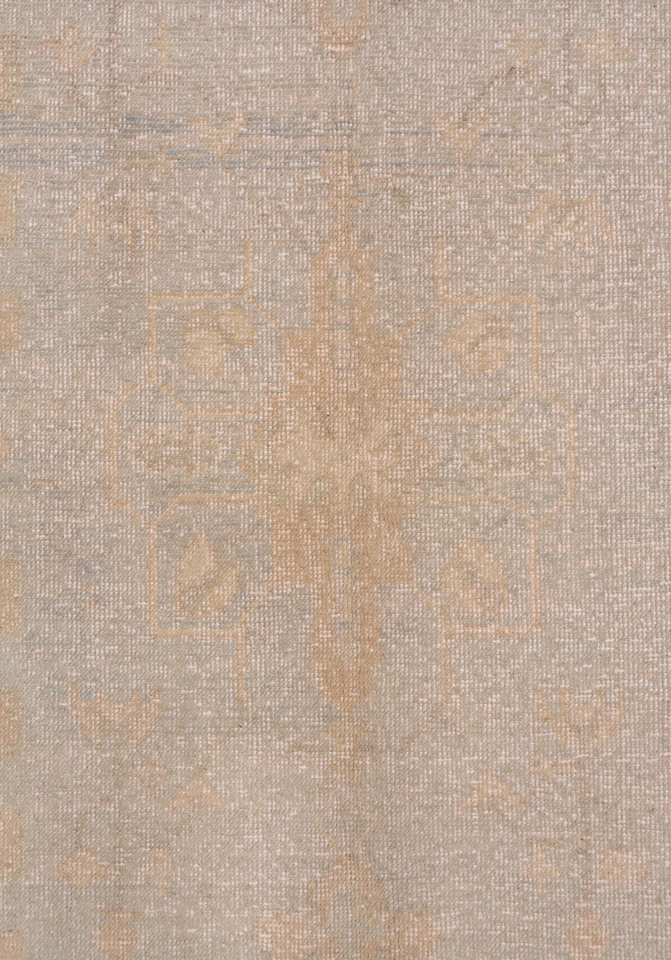 5' x 8' one-of-a-kind handmade vintage Oushak medium size rug. Color palette: brown, gray, light gray, off-white, pink, snow