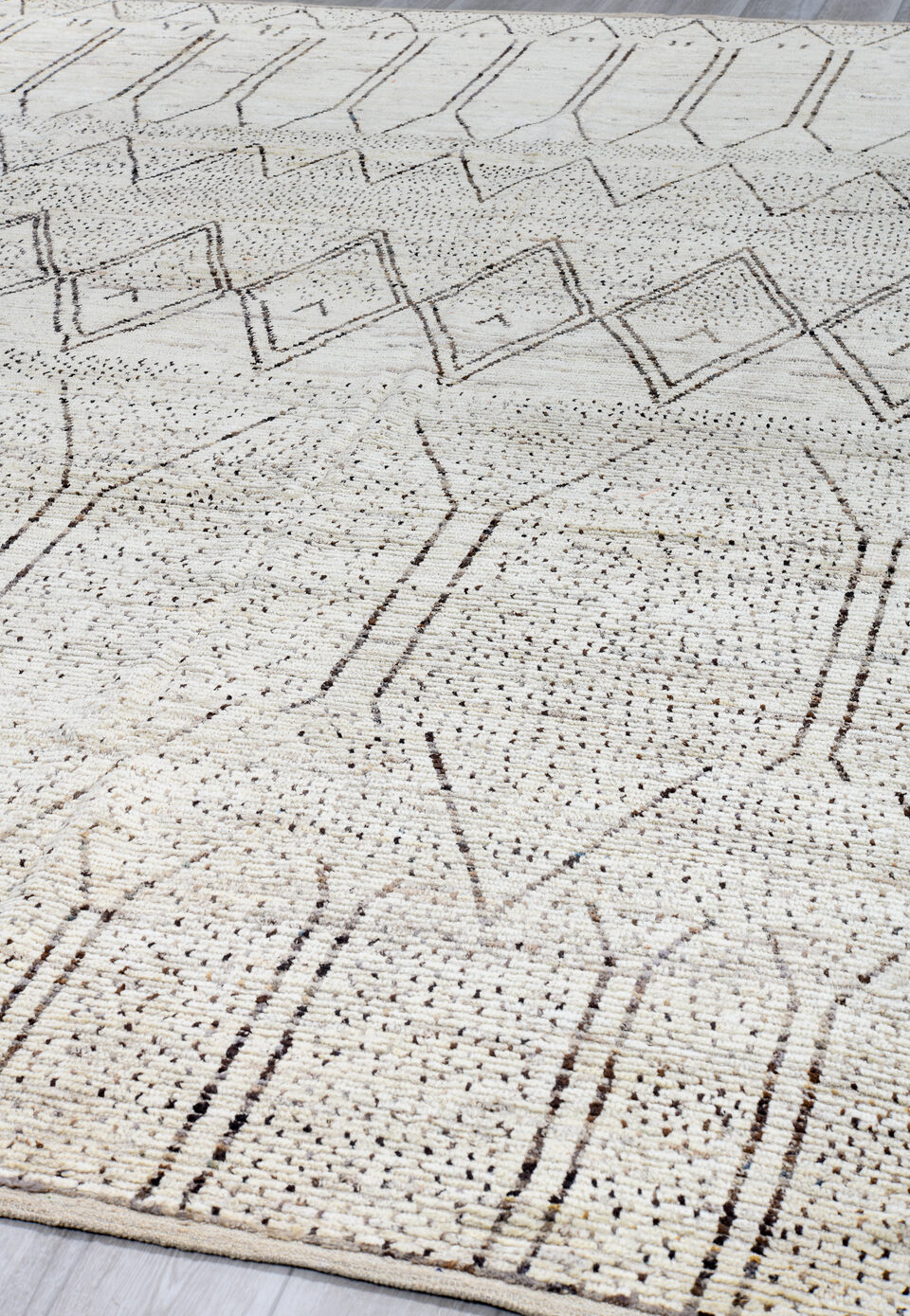 10' x 13' one-of-a-kind handmade vintage Tulu large size rug. Color palette: black, brown, dark gray, gray, light gray