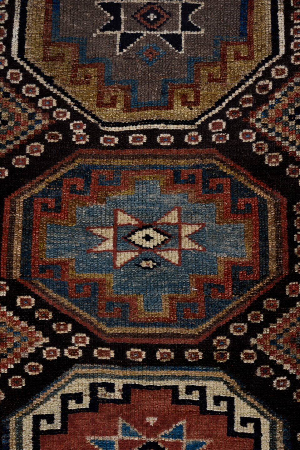 3' x 10' one-of-a-kind handmade vintage NW Persian runner rug. Color palette: black, blue, brown, charcoal, gray, indian red