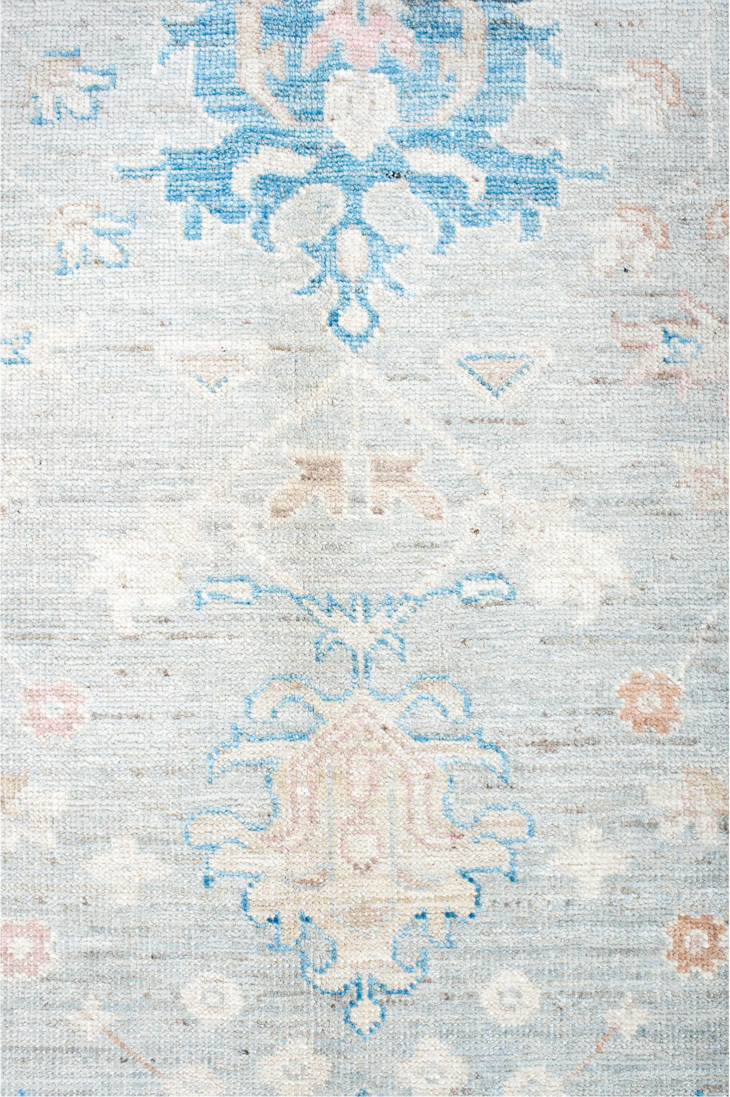 8' x 10' one-of-a-kind handmade vintage Oushak large size rug. Color palette: azure, gainsboro, gray, light blue, light gray