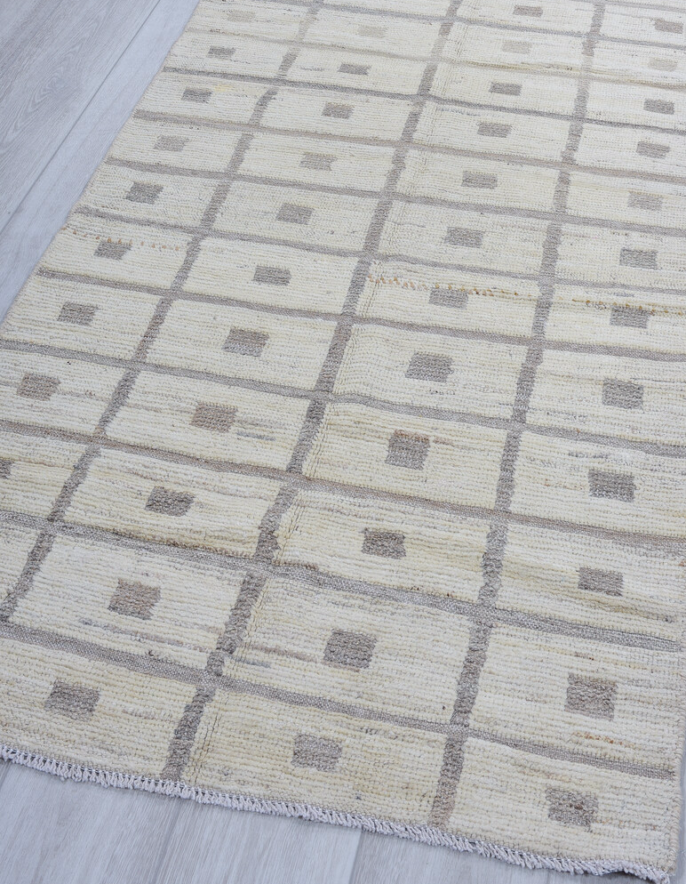 3' x 11' one-of-a-kind handmade vintage Tulu runner rug. Color palette: blue, dark gray, dim gray, gainsboro, gray