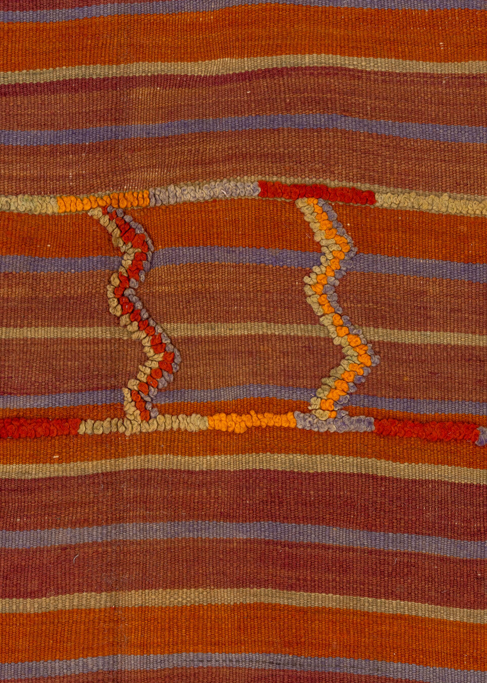 5' x 18' one-of-a-kind handmade vintage Kilim rug. Color palette: brown, gray, pink, red