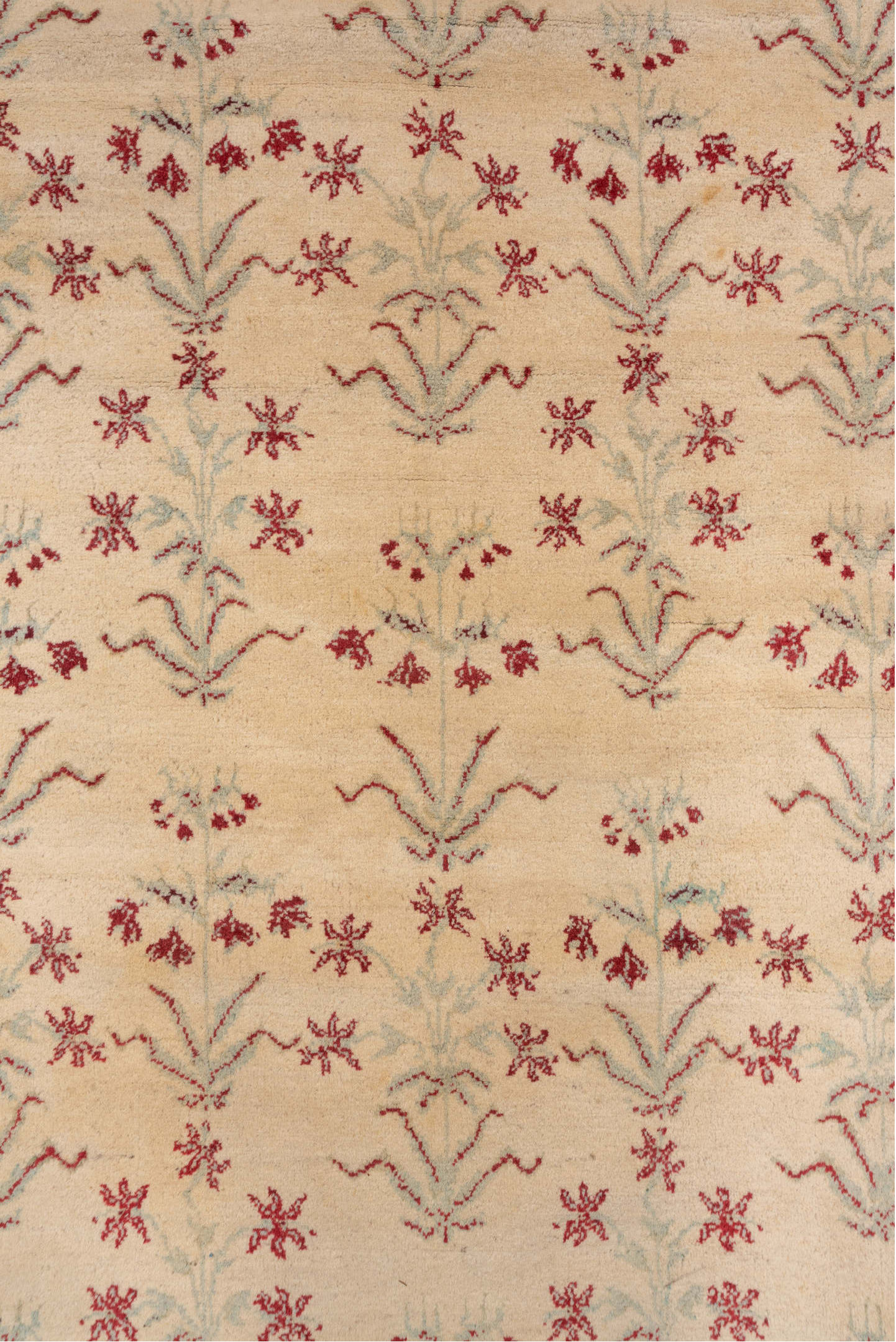 10' x 15' one-of-a-kind handmade vintage Agra rug. Color palette: brown, gray, off-white, orange, pink, red