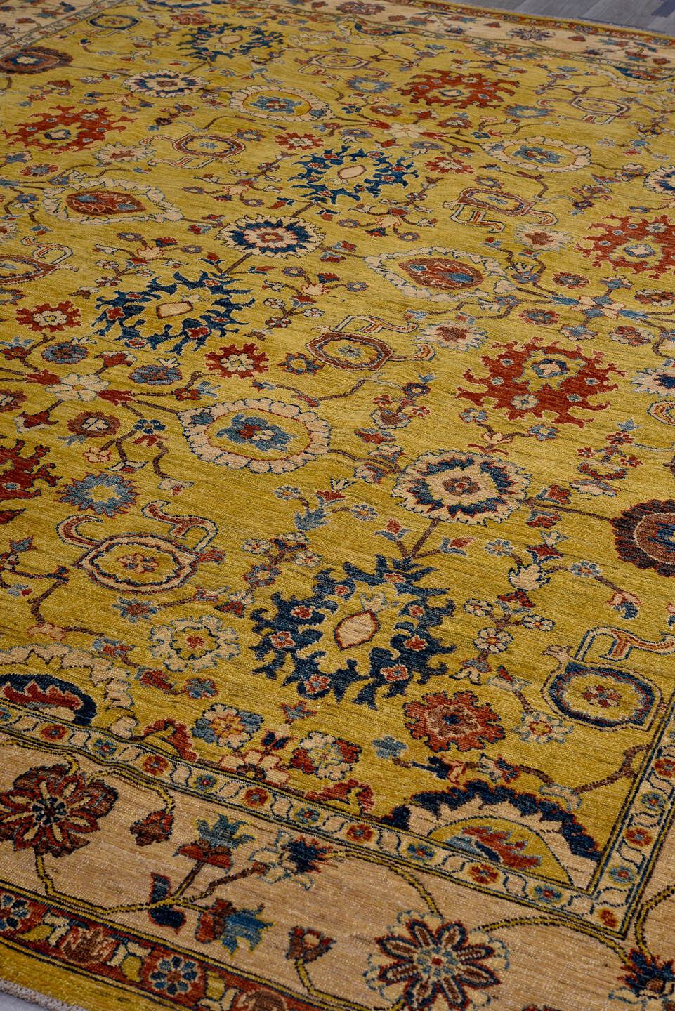 9' x 11' one-of-a-kind handmade vintage Afghan large size rug. Color palette: black, blue, brown, charcoal, dim gray, gray