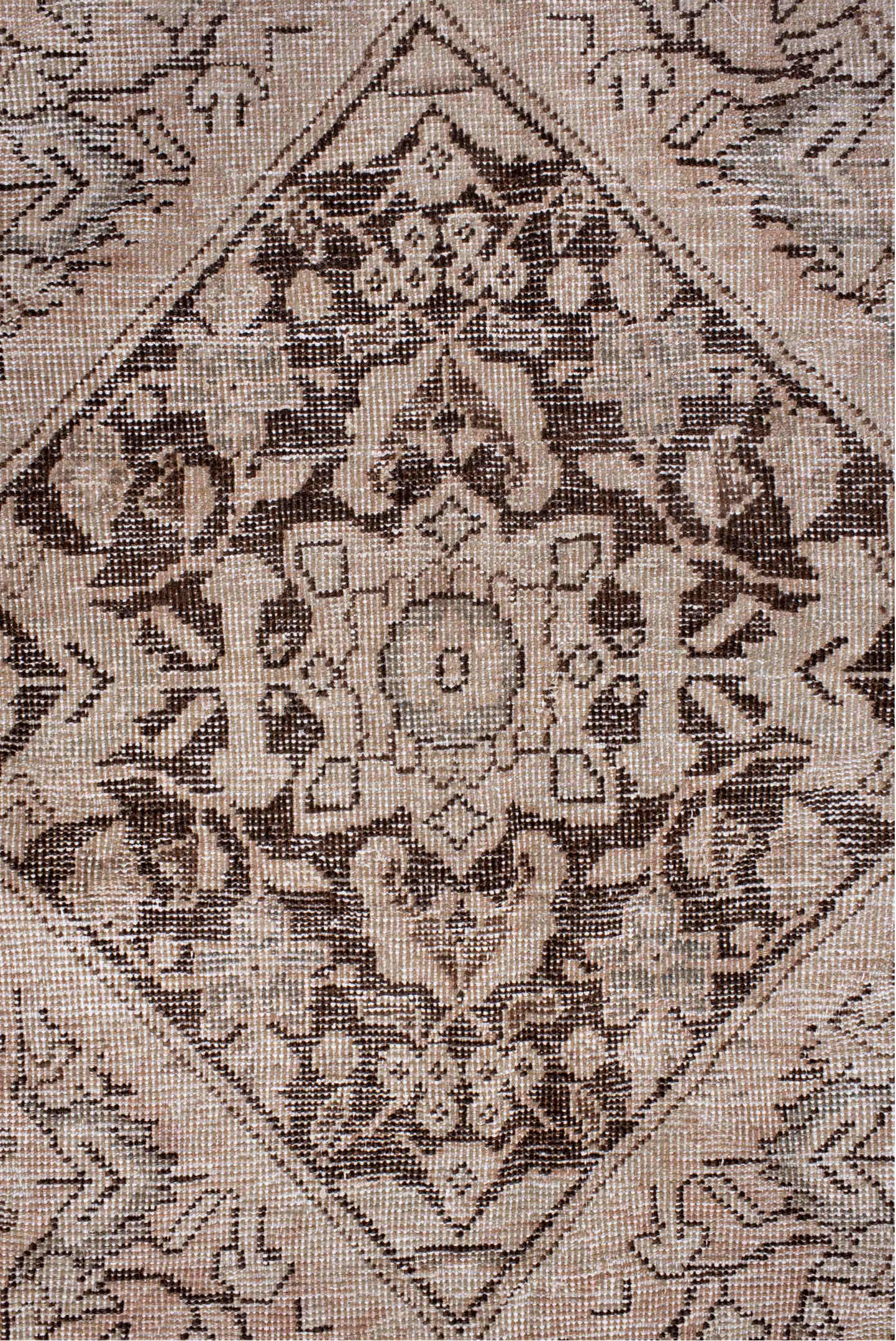8' x 12' one-of-a-kind handmade vintage Mahal large size rug. Color palette: brown, gray, light gray, off-white, pink