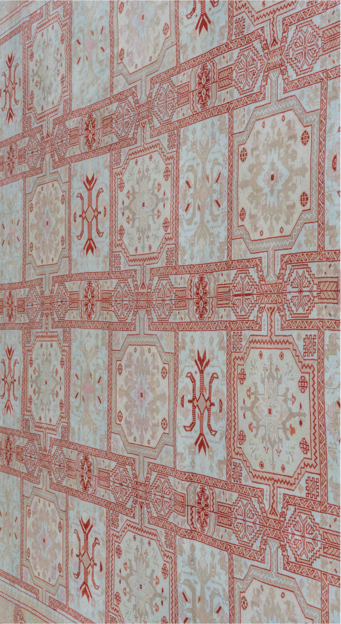 9' x 15' one-of-a-kind handmade vintage Sivas rug. Color palette: brown, gainsboro, gray, light gray, off-white, pink, red