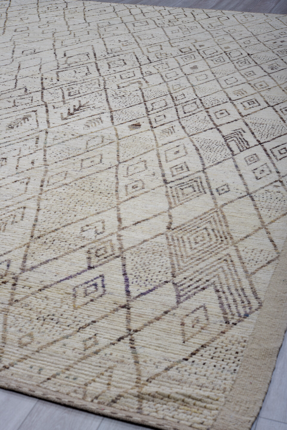 12' x 17' one-of-a-kind handmade vintage Tulu oversize rug. Color palette: black, dark gray, dim gray, gray, light gray