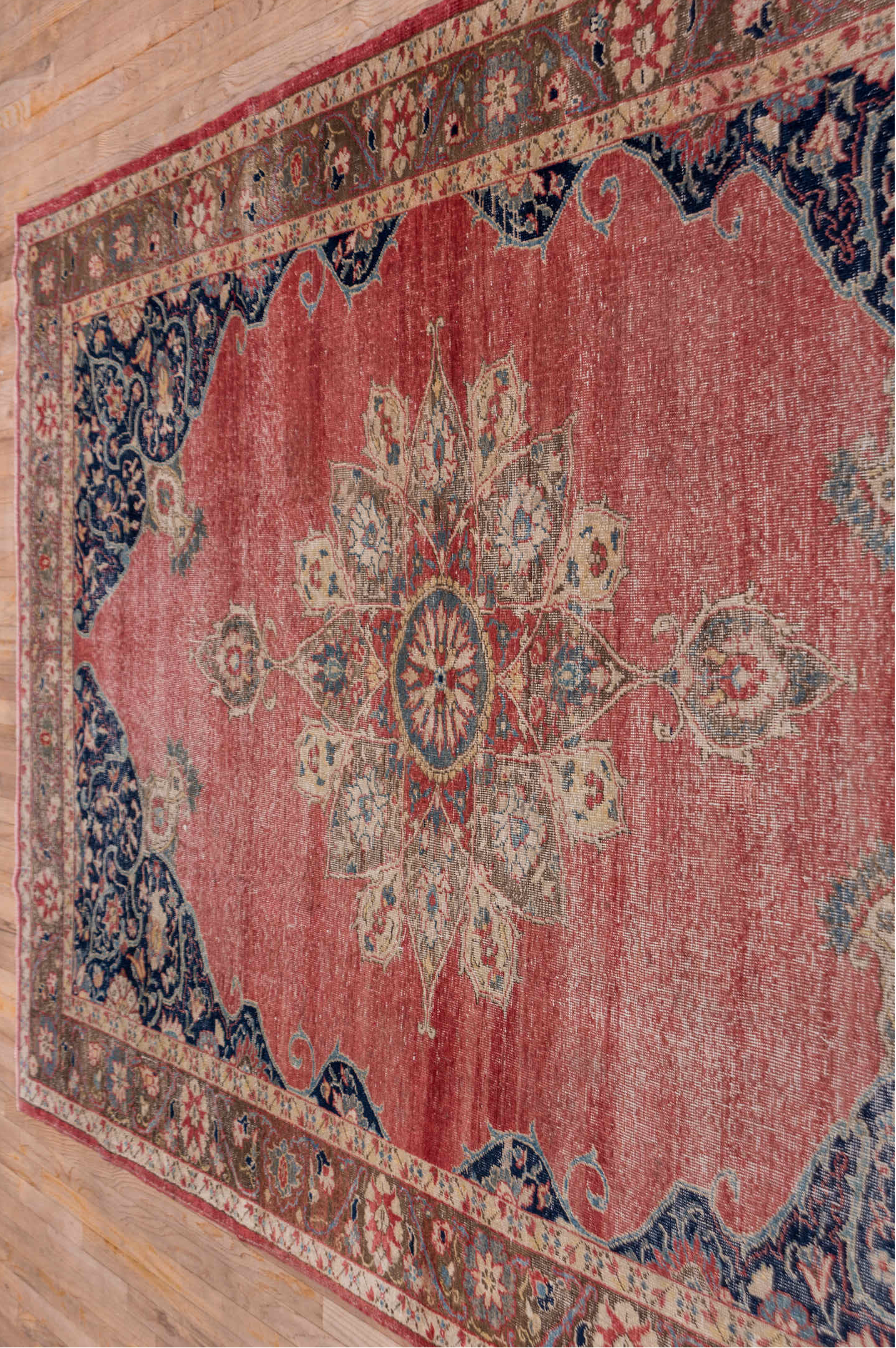 6' x 11' one-of-a-kind handmade vintage Oushak large size rug. Color palette: black, blue, brown, dark gray, dim gray, gray