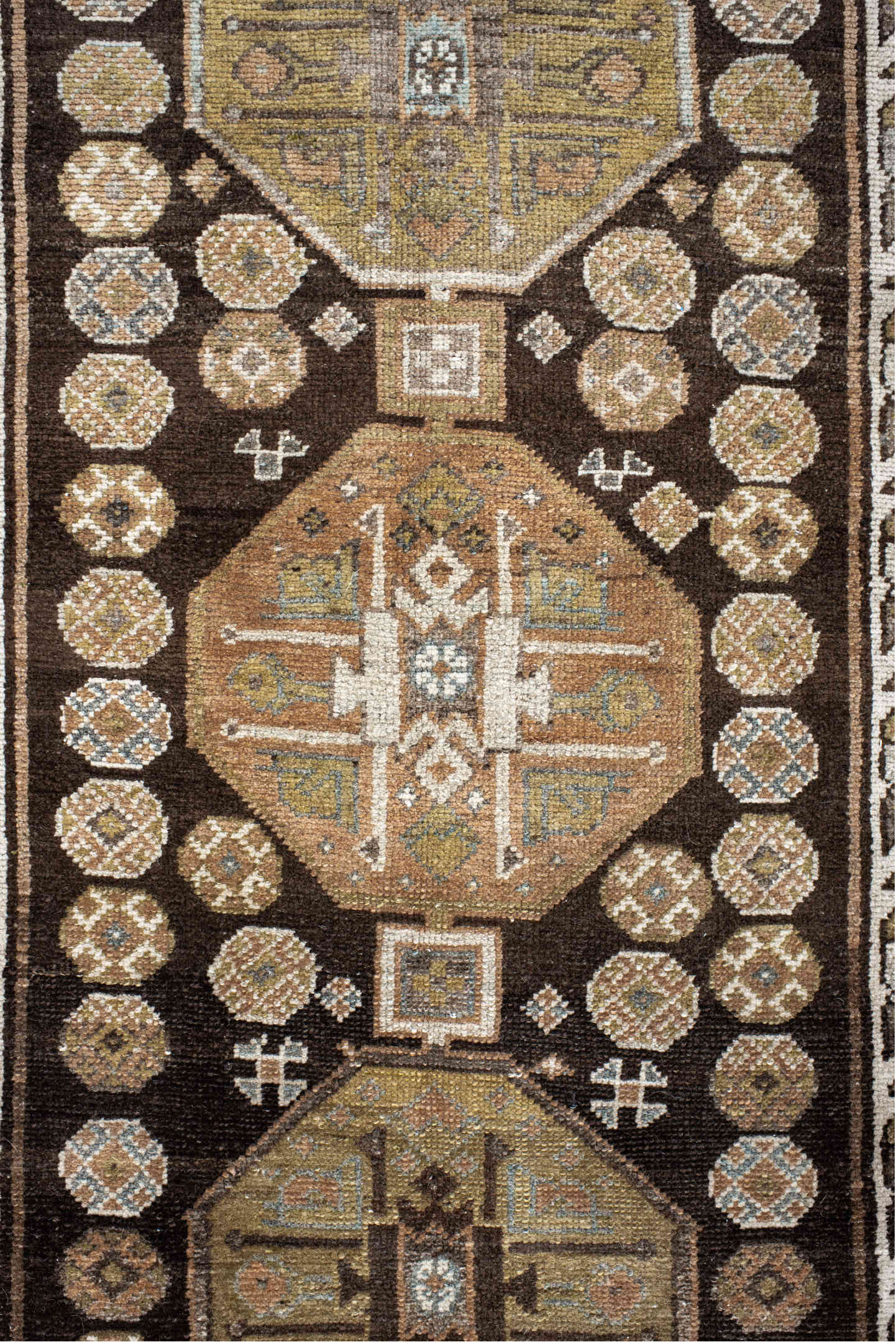 3' x 11' one-of-a-kind handmade vintage Malayer runner rug. Color palette: antiquewhite, brown, gainsboro, gray, light gray