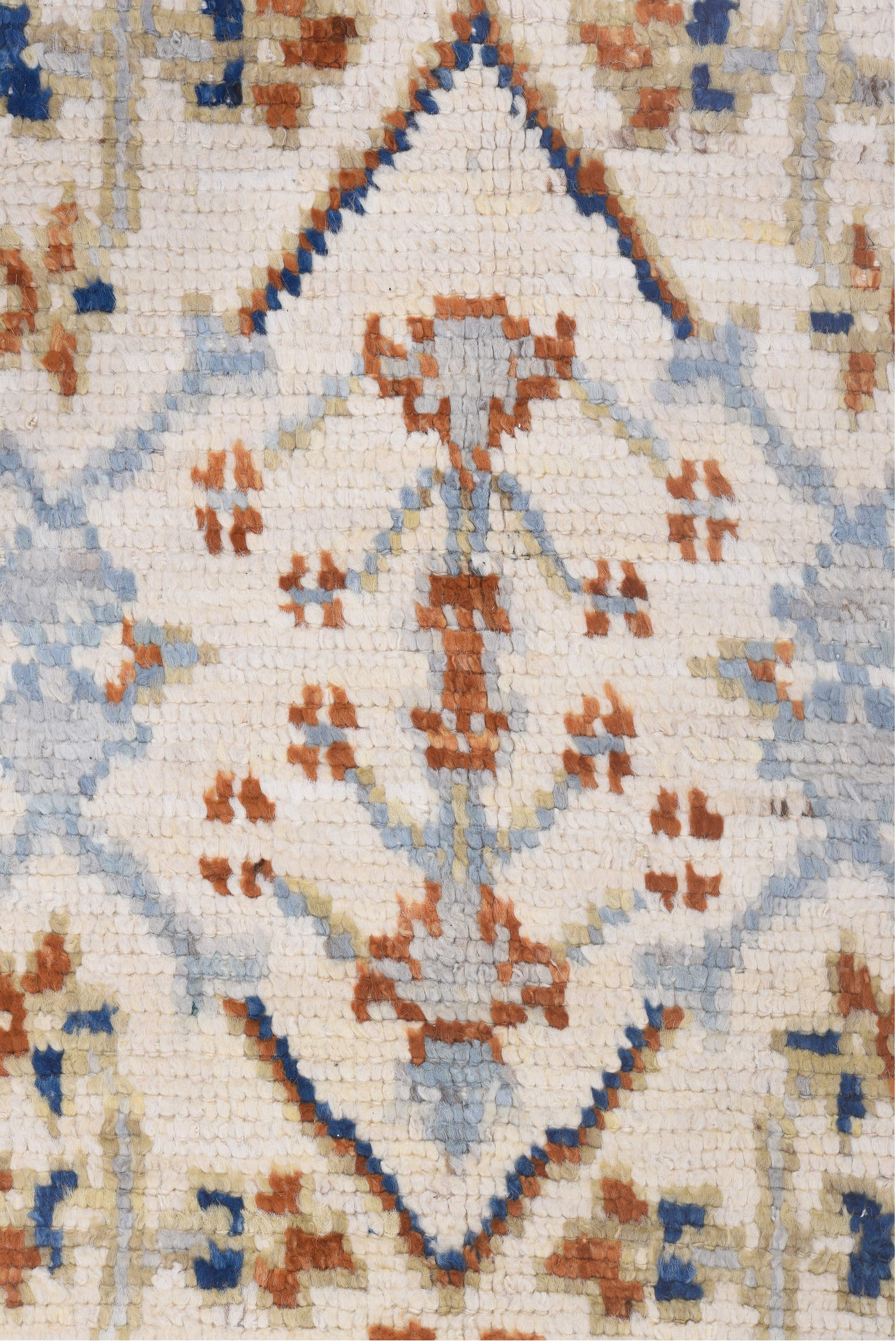 9' x 12' one-of-a-kind handmade vintage Tulu large size rug. Color palette: blue, brown, fiord, gray, light blue, light gray