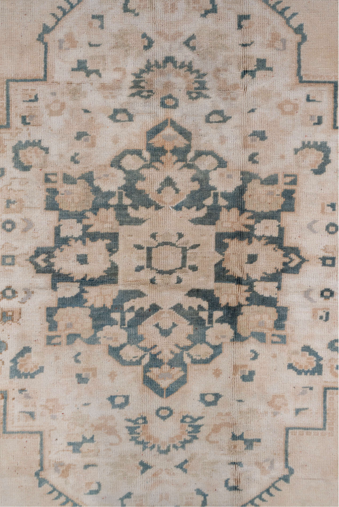 6' x 10' one-of-a-kind handmade vintage Oushak large size rug. Color palette: blue, dim gray, gainsboro, gray, light gray