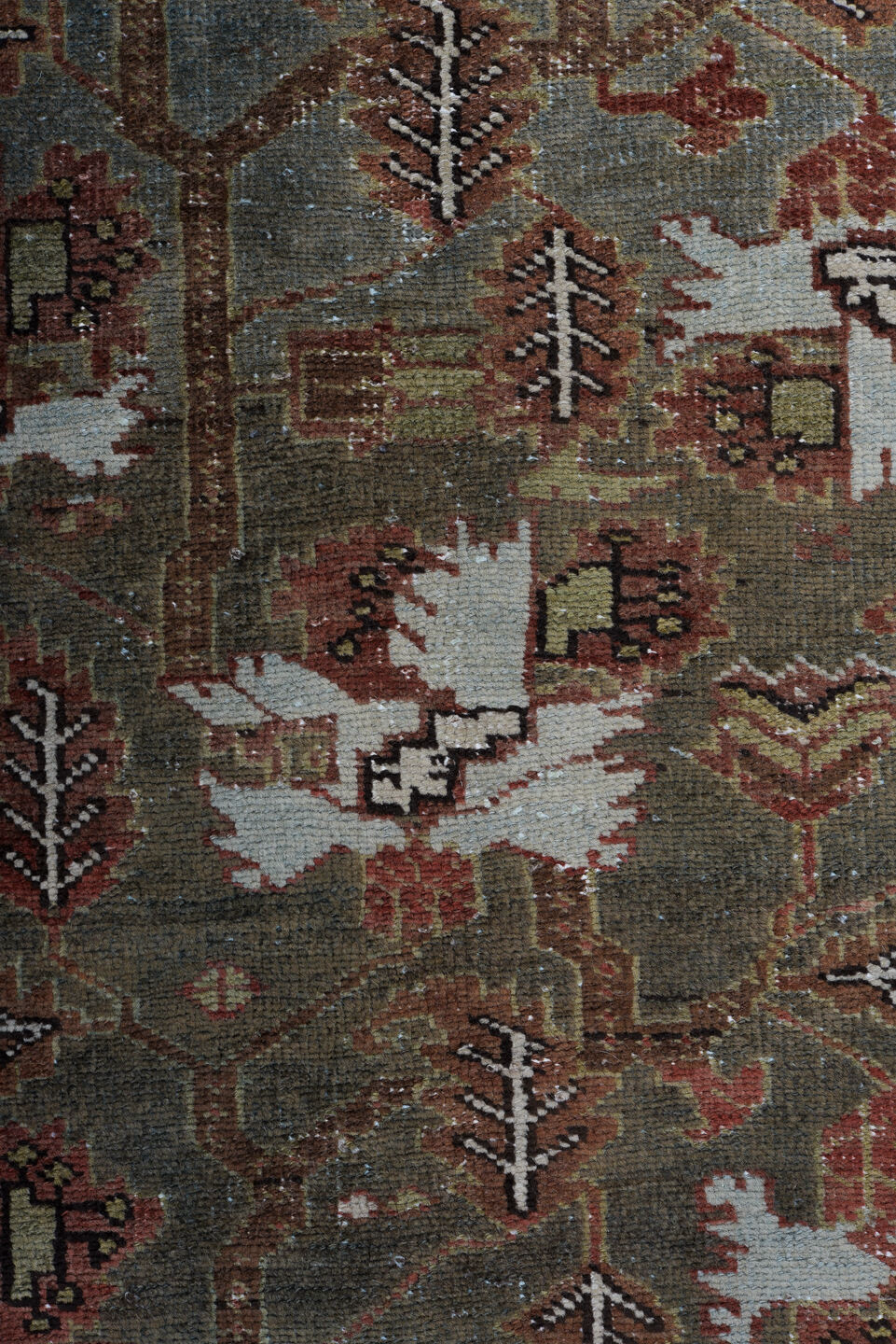 2' x 13' one-of-a-kind handmade vintage Heriz runner rug. Color palette: black, brown, gray, light gray, off-white, redwood