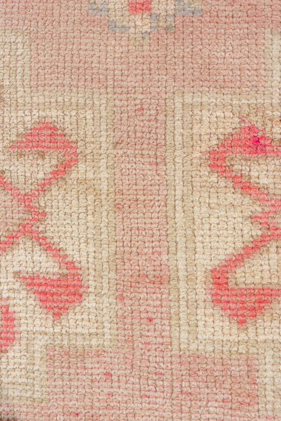 3' x 10' one-of-a-kind handmade vintage Kars runner rug. Color palette: antiquewhite, brown, off-white, orange, pink, red